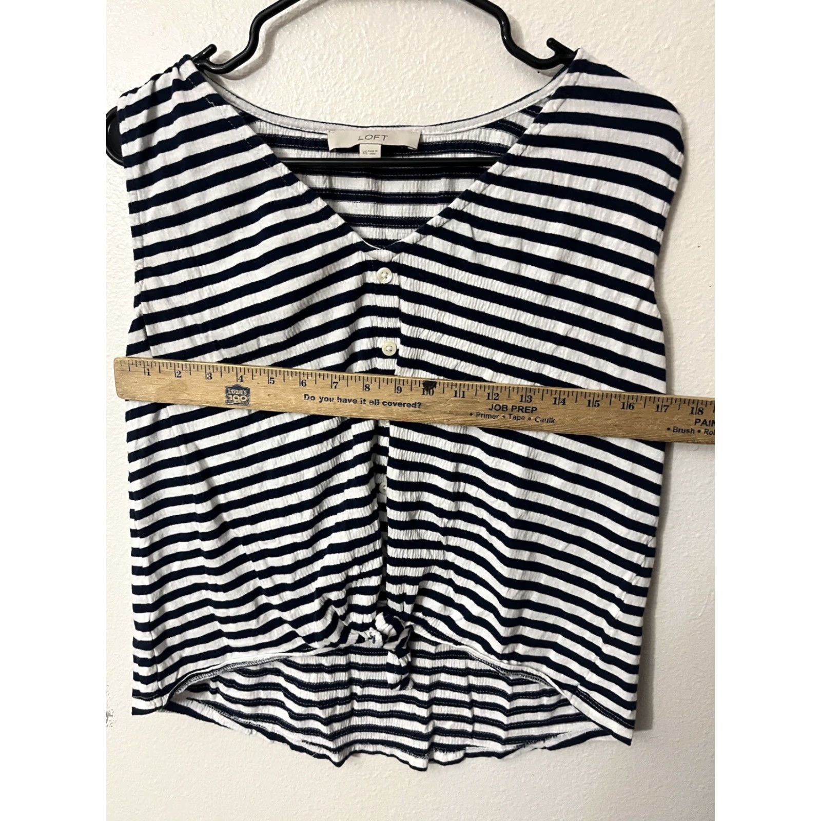 Loft LOFT Ann Taylor Tank Womens XS Sleeveless Striped Button Front Knot V-Neck Multicolor Casual Lightweight Cotton Easy Care Regular Fit Womens Size XS / US 0-2 / IT 36-38 - 5 Thumbnail