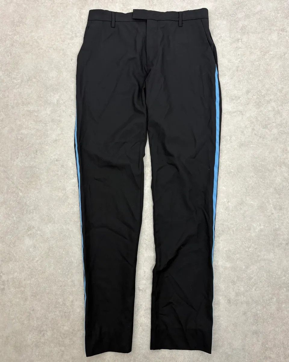 Raf Simons Black Wool Tailored Pants with Blue Line