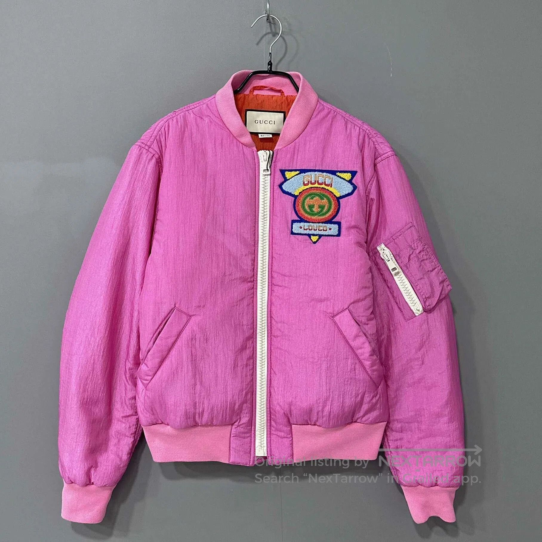 Pink Flocked Logo Cotton Coat Gucci.