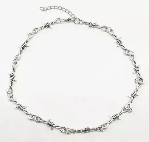 Jewelry Barbed Wire Chrome Necklace Spike Post Grunge Punk Chain Size ONE SIZE - 2 Thumbnail
