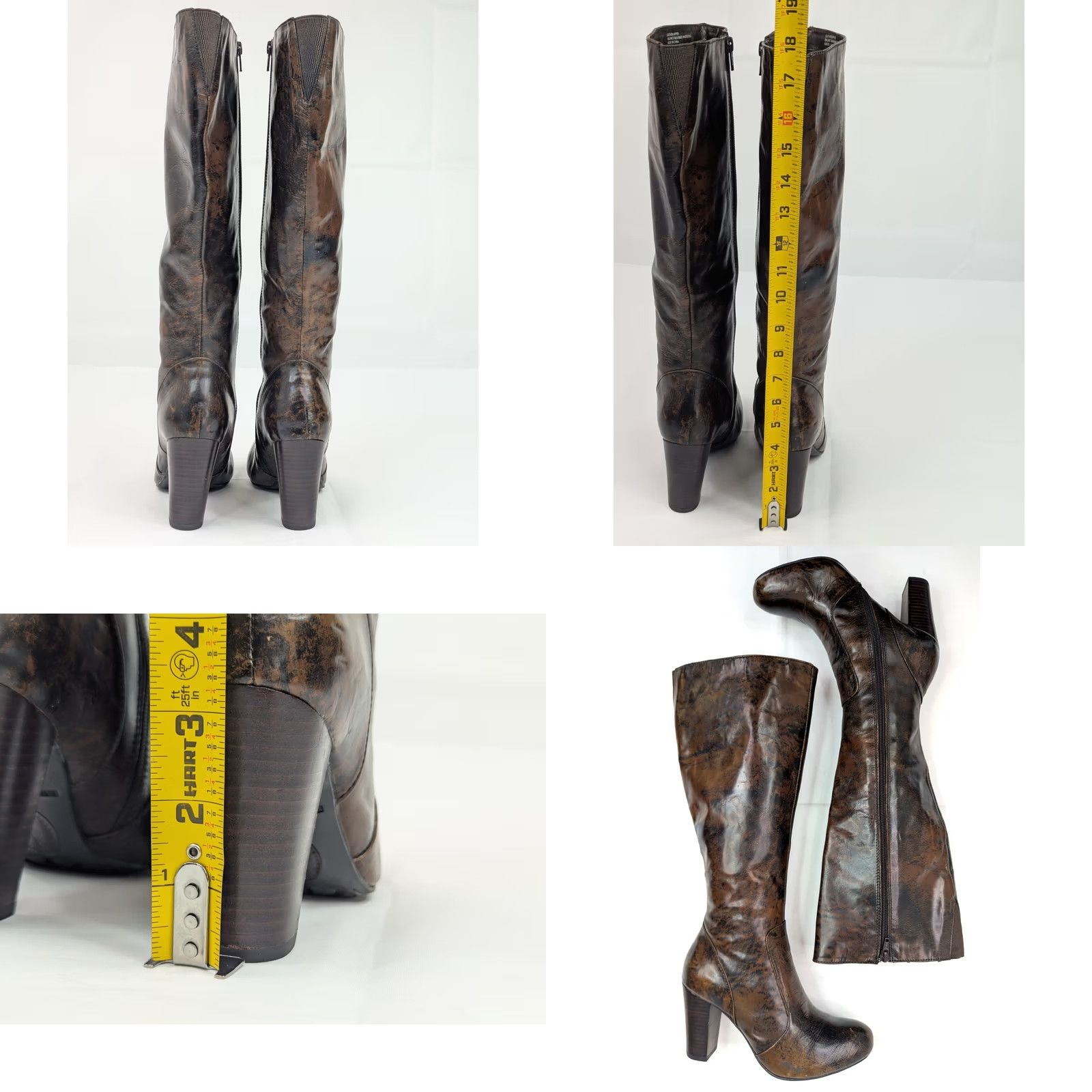 Born Børn Born Crown Marble Distressed Leather Boots Women Riding Style Knee High Zip 6.5 Brown Marble Pattern Leather Riding Boot Woman CKH12 3.5" Heel Size US 7 / IT 37 - 8 Thumbnail