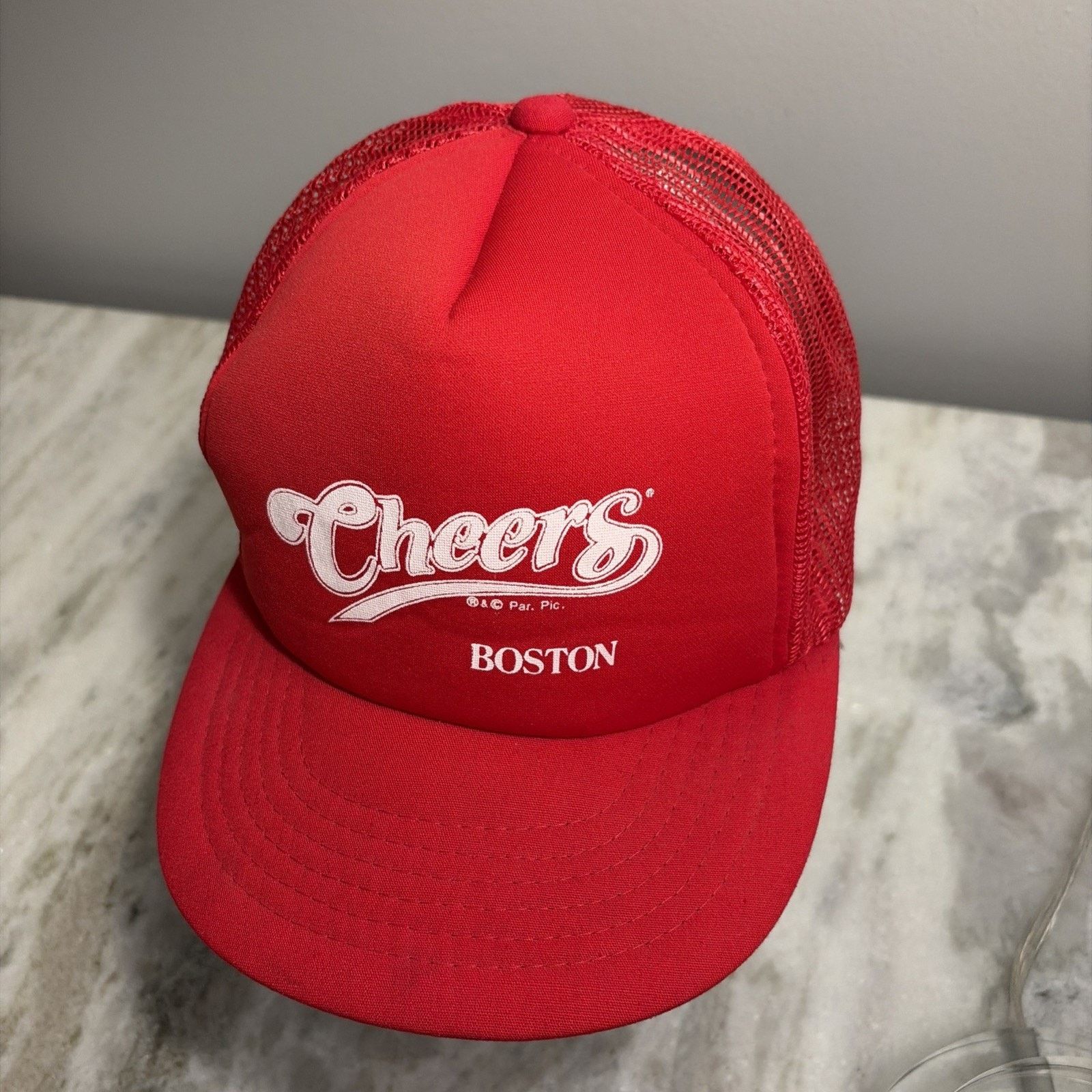 Vintage Vtg Cheers Boston Bar Red Trucker Hat SnapBack 80s HTF Size ONE SIZE - 3 Thumbnail