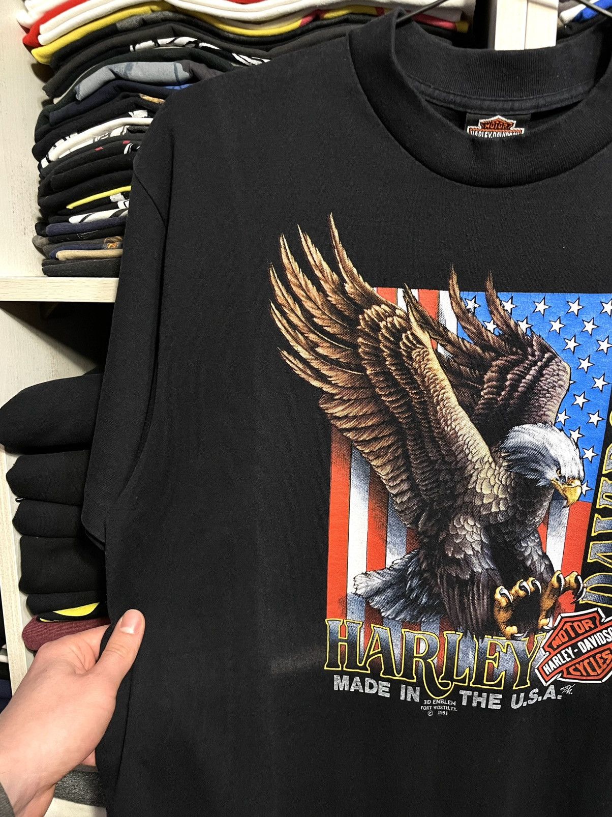 Harley Davidson Vintage 1991 3D Emblem Harley Davidson Eagle USA T-Shirt 90s Size US XL / EU 56 / 4 - 10 Thumbnail