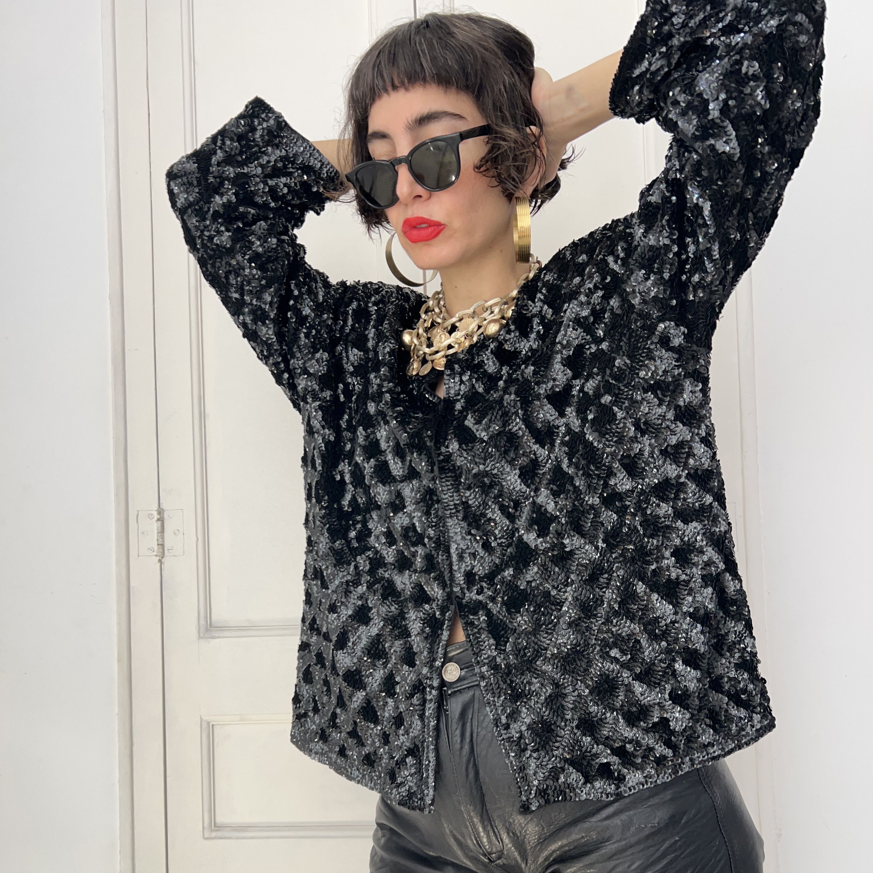 Vintage Vintage 80s Black Sequin Jacket Size L / US 10 / IT 46 - 4 Thumbnail