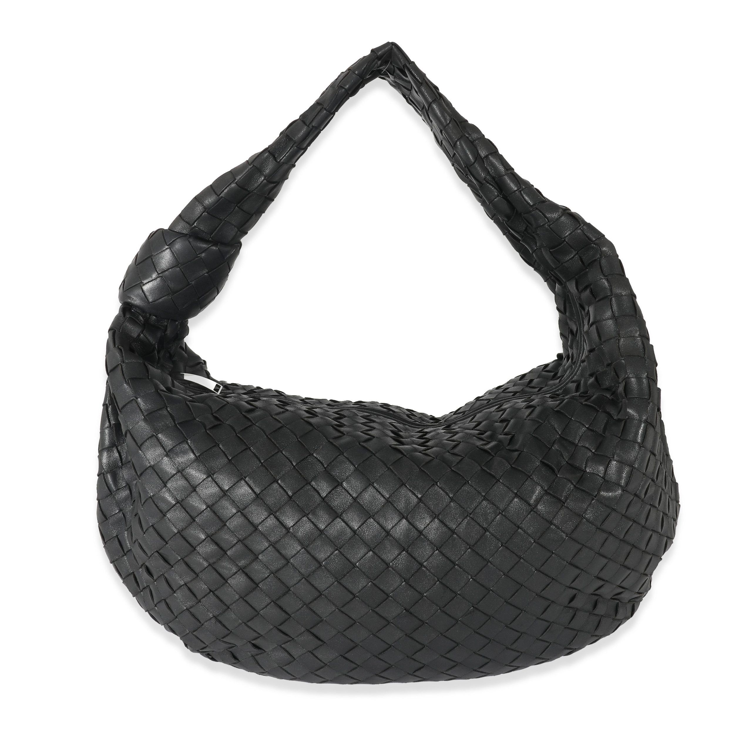 image of Bottega Veneta Black Intrecciato Lambskin Medium Jodie, Women's