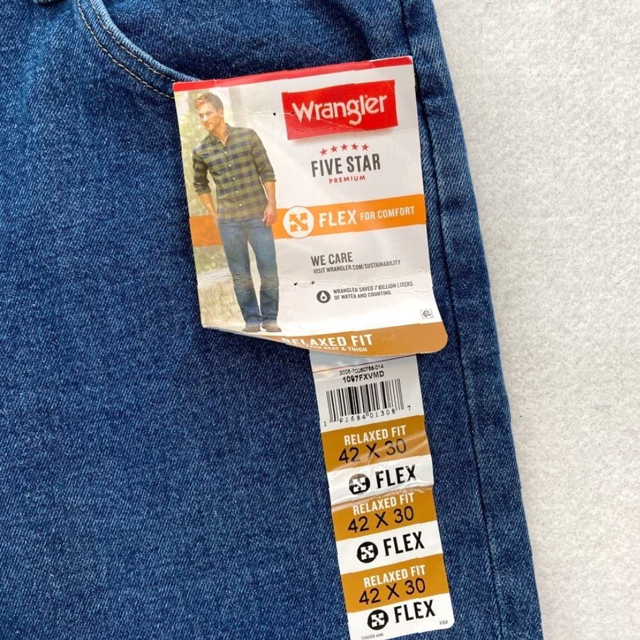Wrangler Wrangler Five Star Premium Mens 42x30 Relaxed Fit Dark Wash Blue Denim Jeans Size US 42 / EU 58 - 3 Thumbnail