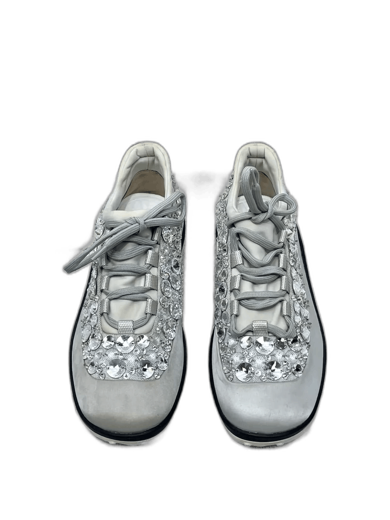 Prada Silver Glitter Sneakers with Rhinestones-2506 Size US 7 / IT 37 - 1 Thumbnail