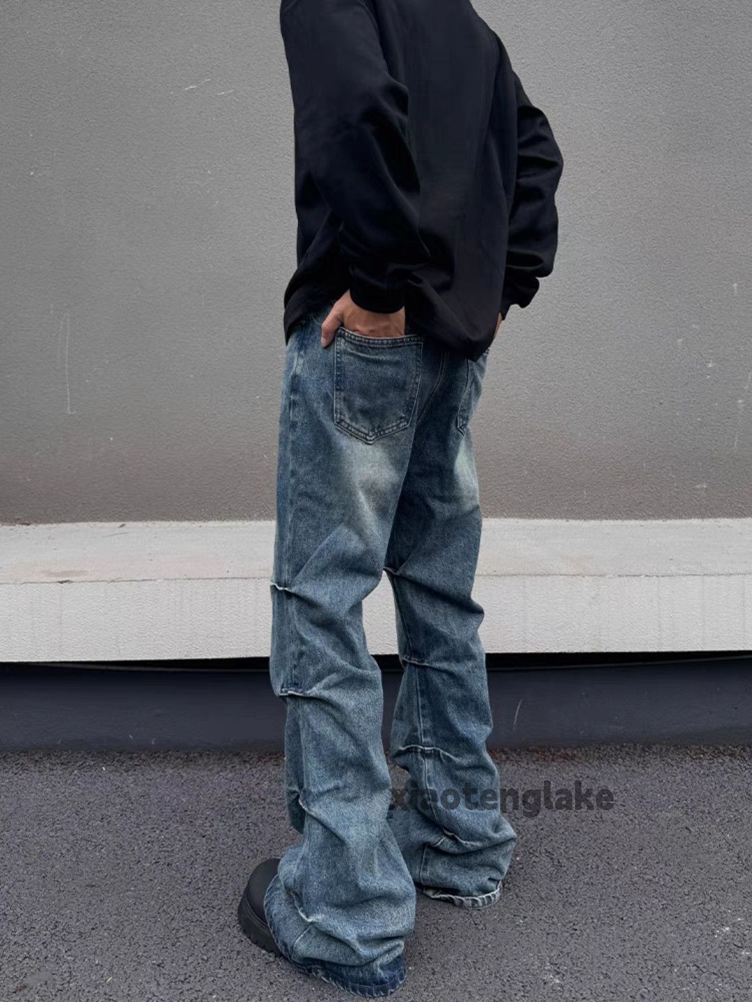 Jean × Vintage washed faded pleated punk grunge bootcut hiphop jeans Size US 32 / EU 48 - 2 Thumbnail