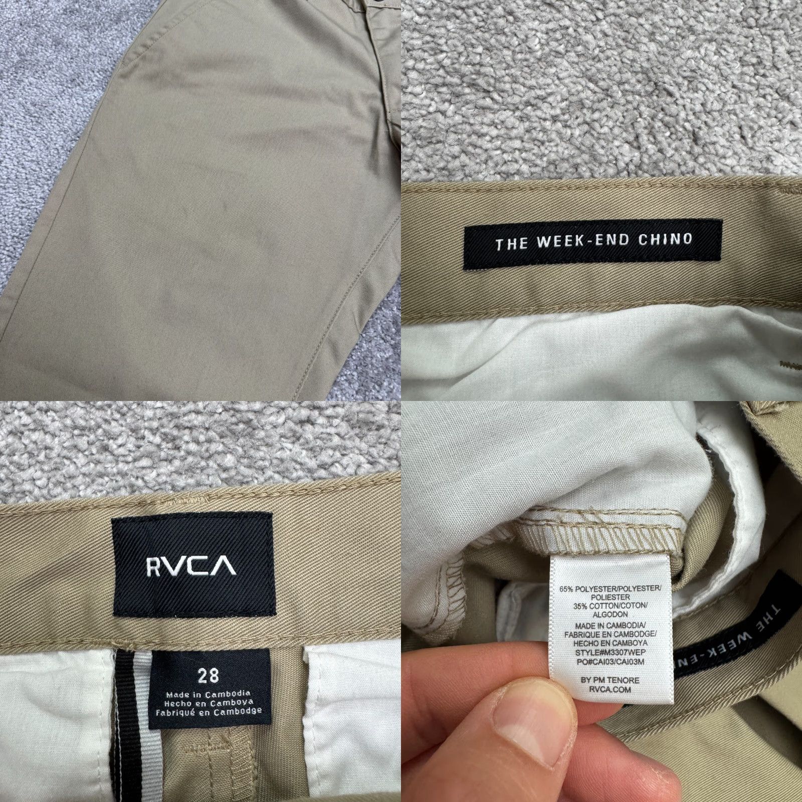 RVCA RVCA Pants Mens 28x28 Khaki Brown The Week End Chino Flat Front Straight Leg Size US 28 / EU 44 - 8 Thumbnail