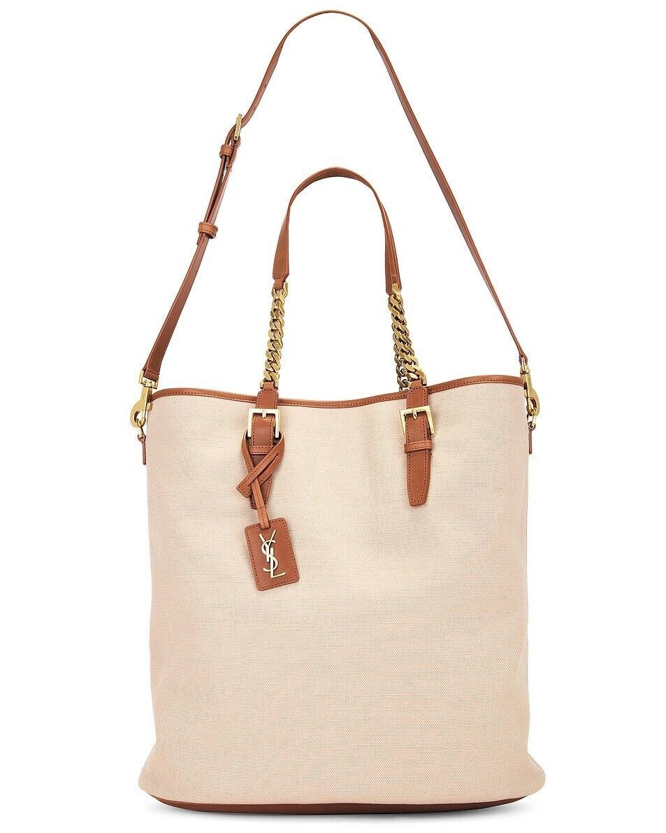 SAINT LAURENT $2800 Dust/Brick Canvas Tote New