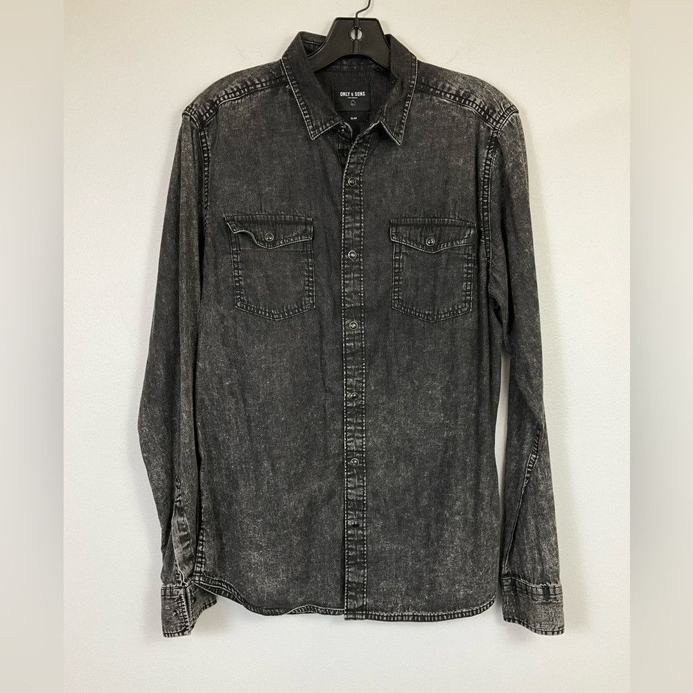 ONLY & SONS ONLY & SONS Medium Faded Black Denim Shirt Size US M / EU 48-50 / 2 - 2 Thumbnail