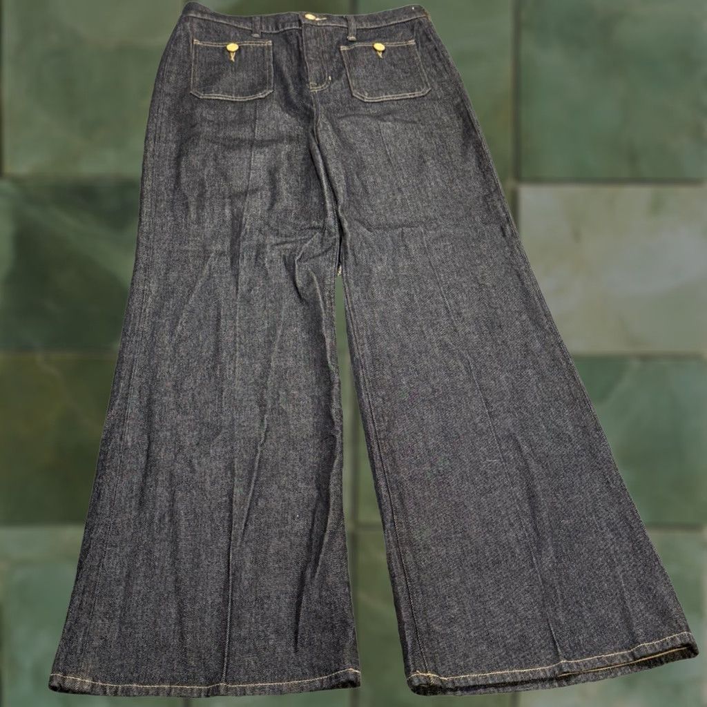 J.Crew J.CREW Wide Leg Sailor Denim Jeans 29 Blue 32in 5-Pocket High Rise Button Zip Womens Regular EUC Size 29" - 1 Thumbnail