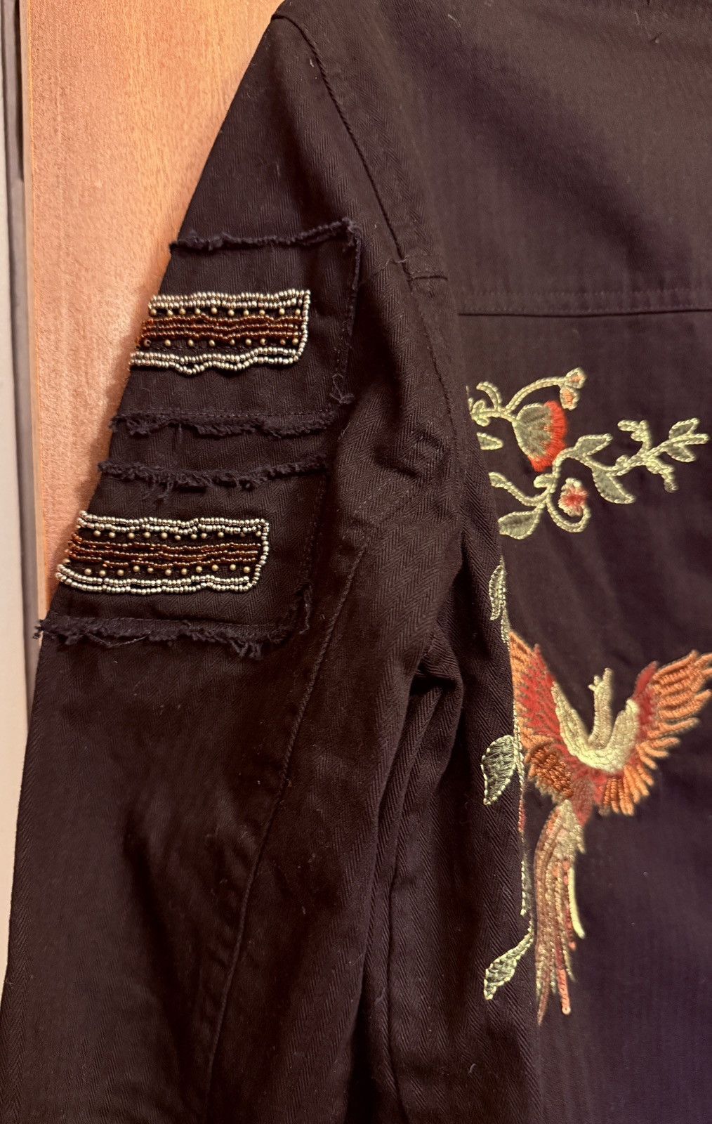 Other Colleen Lopez Black Beaded Embroidered Military Denim Jacket Size M / US 6-8 / IT 42-44 - 4 Thumbnail
