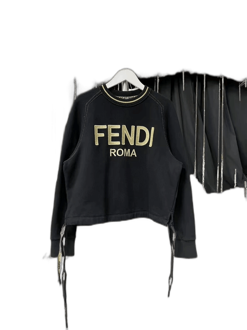 Fendi Fendi Black Gold Logo Sweatshirt with Ribbon Size US XS / EU 42 / 0 - 1 Thumbnail