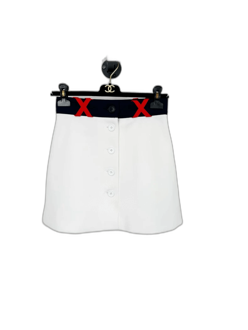 Miu Miu White A-Line Skirt with Colorful Waistband