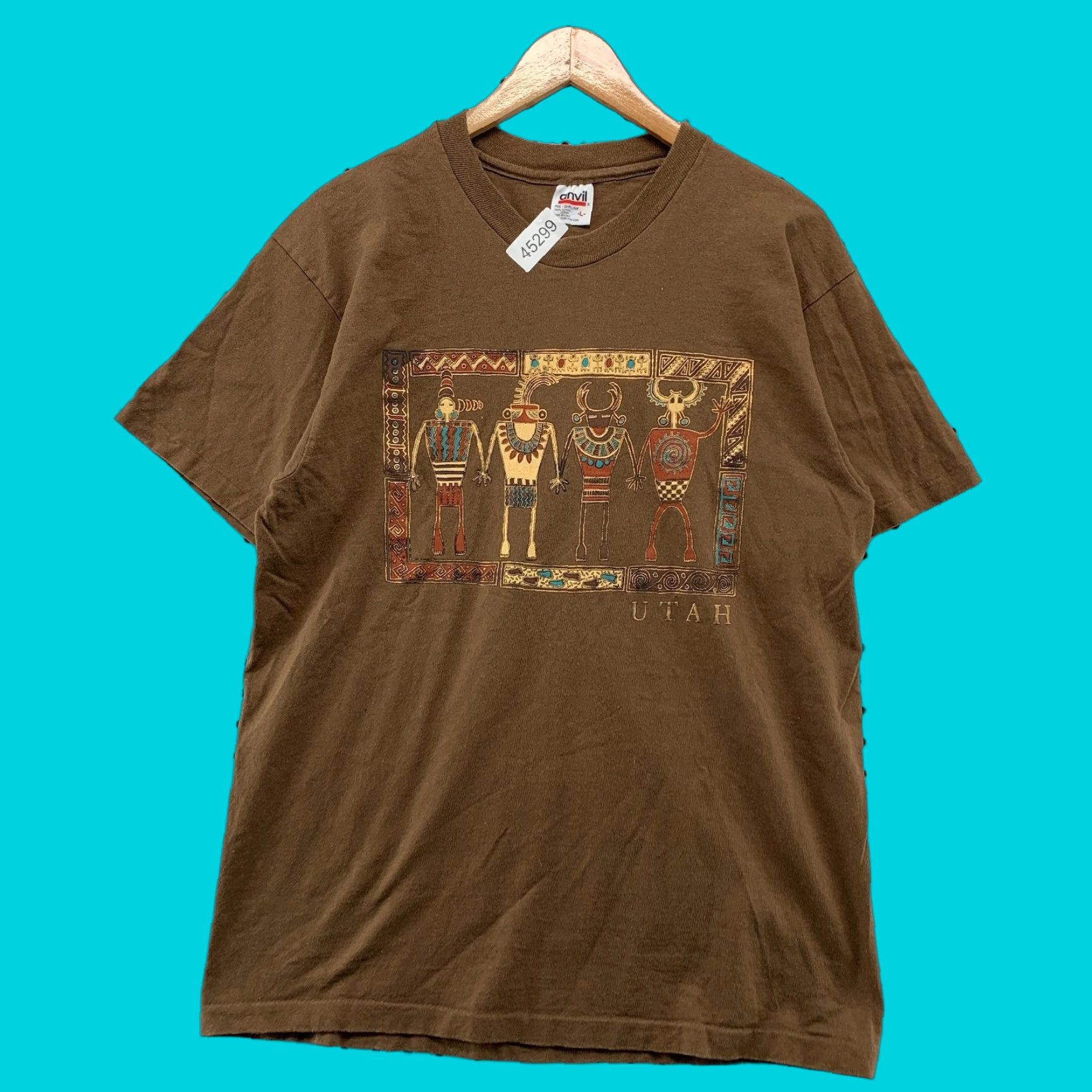 Anvil VINTAGE Anvil Shirt Mens L Brown 90s Tribal Utah Graphic Print T-Shirt Size US L / EU 52-54 / 3 - 1 Thumbnail