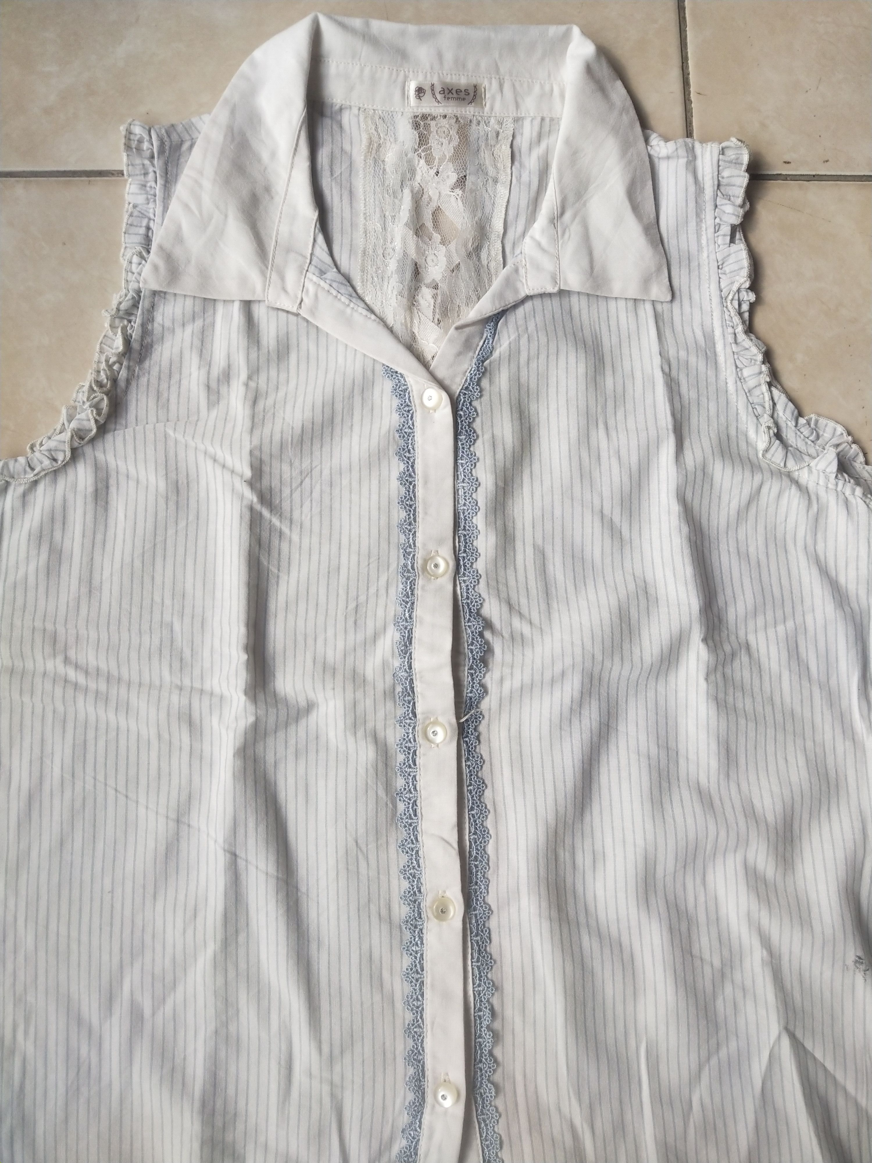 Angel Blue Axes Femme Coquette Lace-Up Back Pinstripe Blouse Mori Kei Size M / US 6-8 / IT 42-44 - 2 Thumbnail