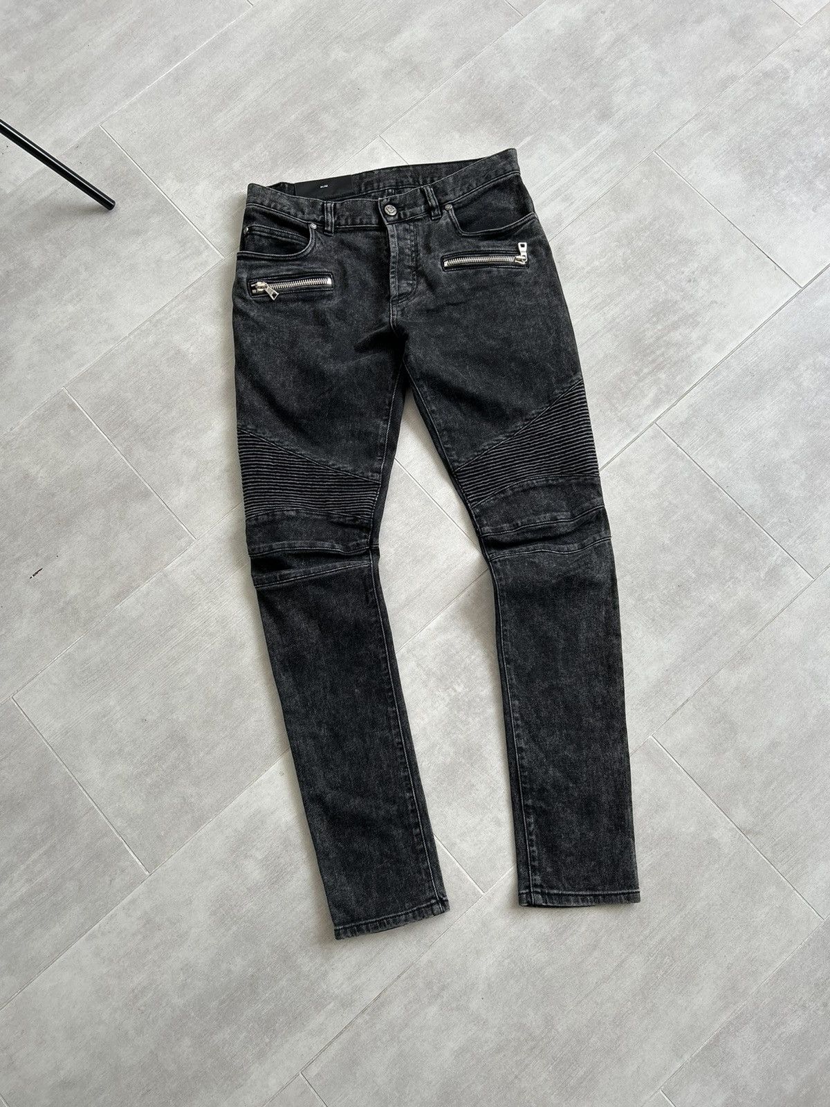 Balmain Balmain Paris Biker Ribbed Knee Slim Jeans Black Size 31 Size US 31 - 11 Thumbnail