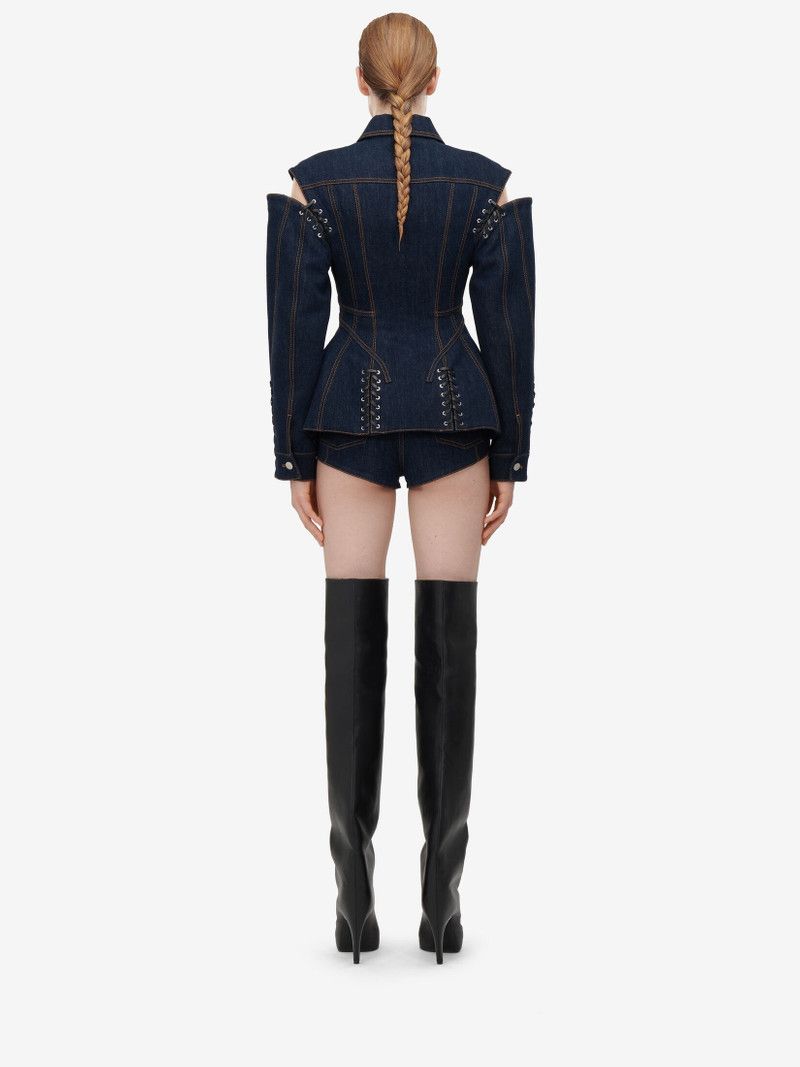 Alexander McQueen o1srvl11e0226 Lace Detail Slashed Denim Jacket In Blue Size XL / US 12-14 / IT 48-50 - 4 Thumbnail