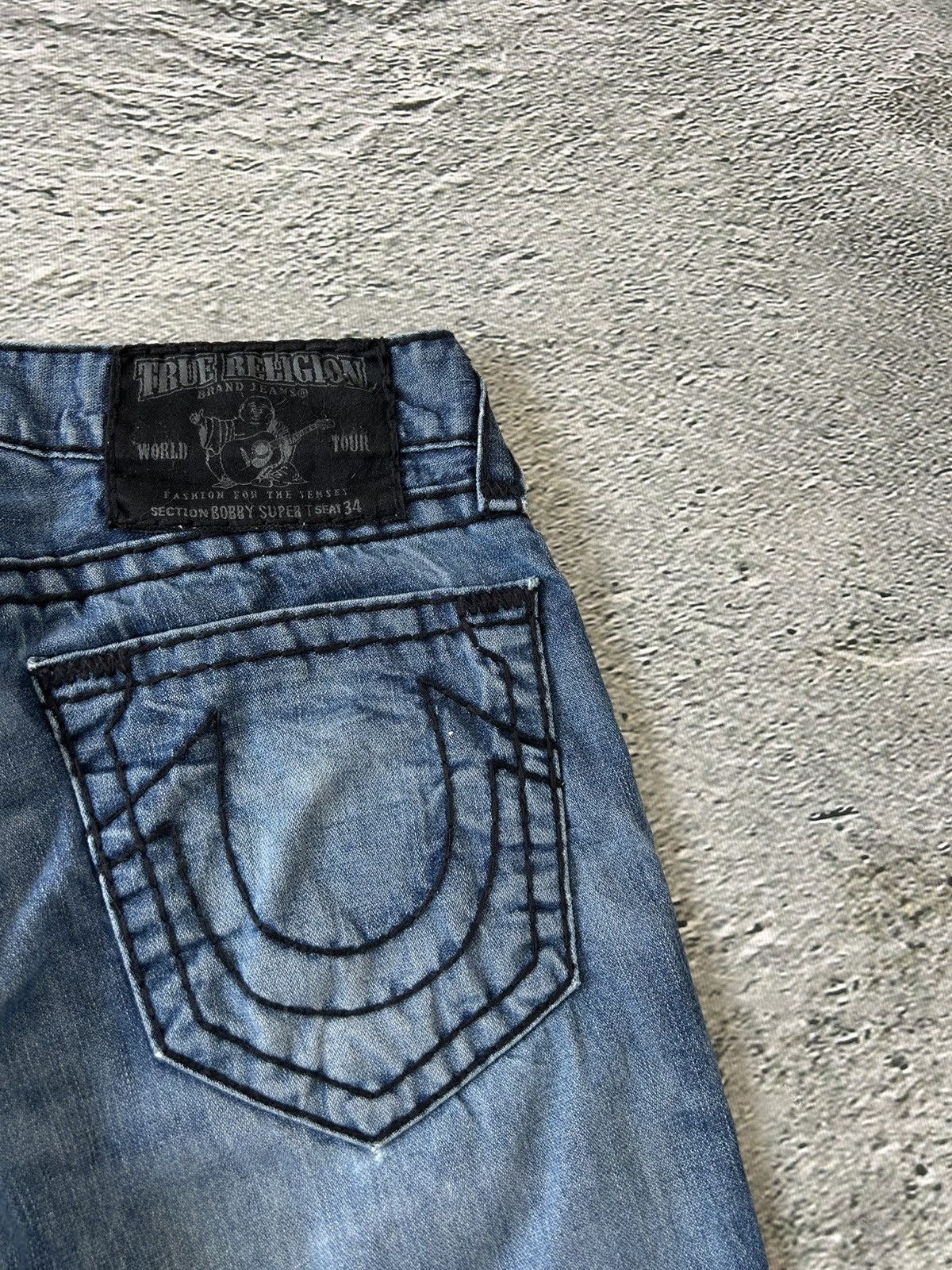 True Religion True Religion blue jeans black thick stitching Y2K Bobby Size US 33 - 2 Thumbnail