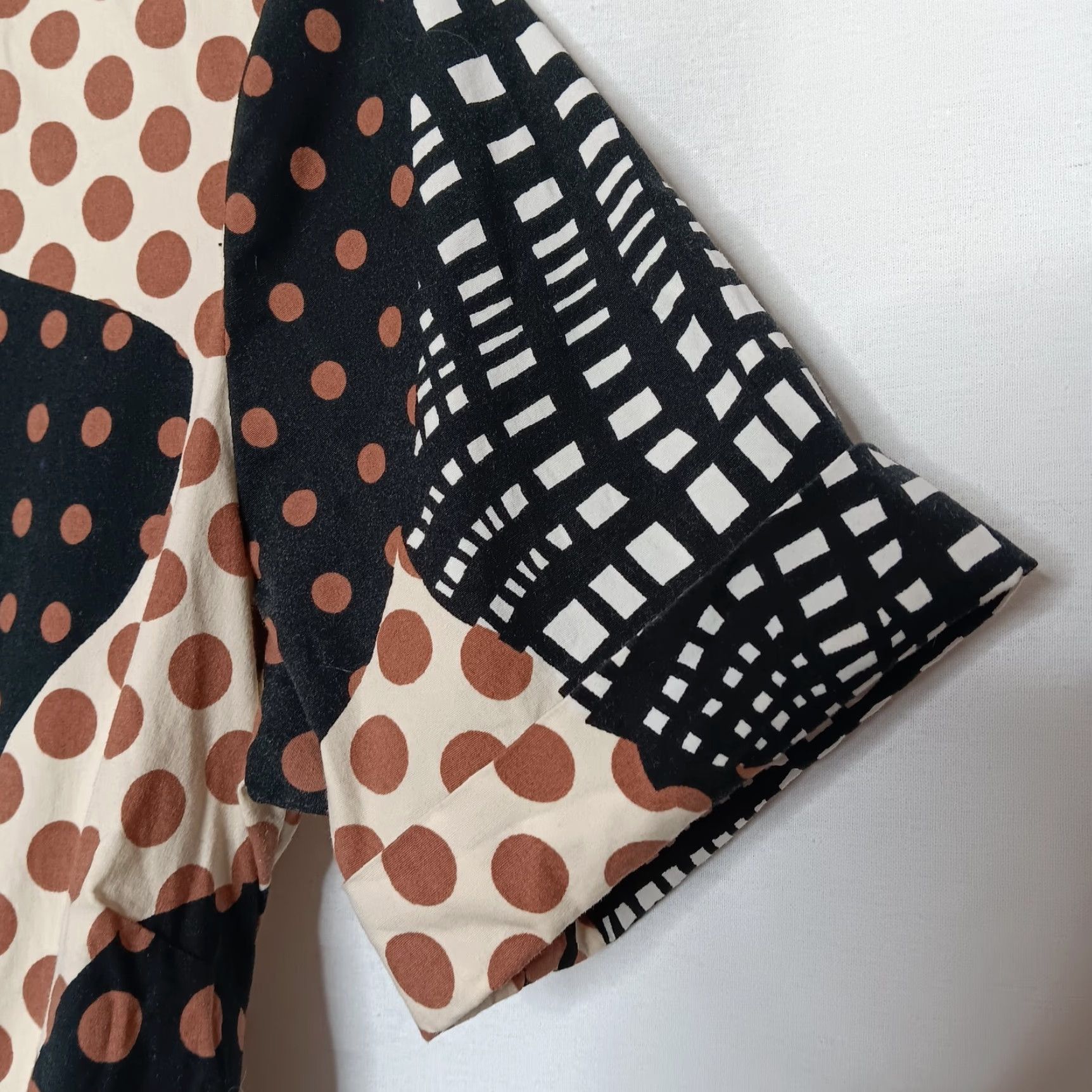 Vintage VINTAGE Becky & Max Shirt Dress Knee Length Short Sleeve Polka Dot Abstract Stretch Cream Black White Cotton Spandex 6 Womens Mens? Size M / US 6-8 / IT 42-44 - 3 Thumbnail