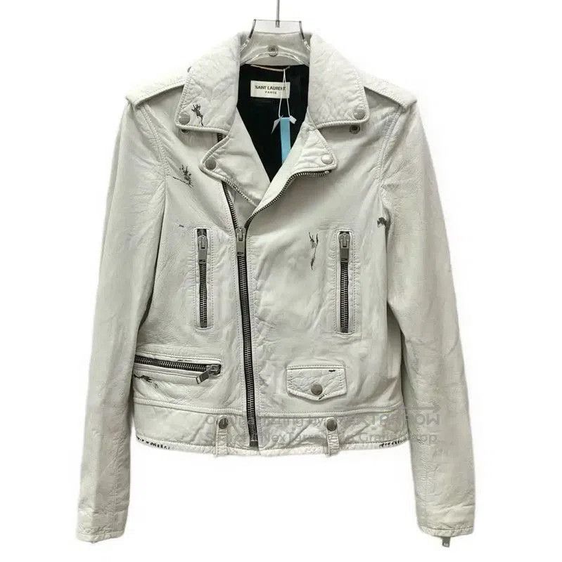 Yves Saint Laurent Saint Laurent White Leather Jacket for Women . Size XS / US 0-2 / IT 36-38 - 1 Thumbnail