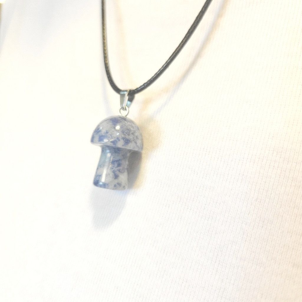 Handmade Natural Blue Sodalite Mushroom Pendant Corded Necklace Size ONE SIZE - 3 Thumbnail