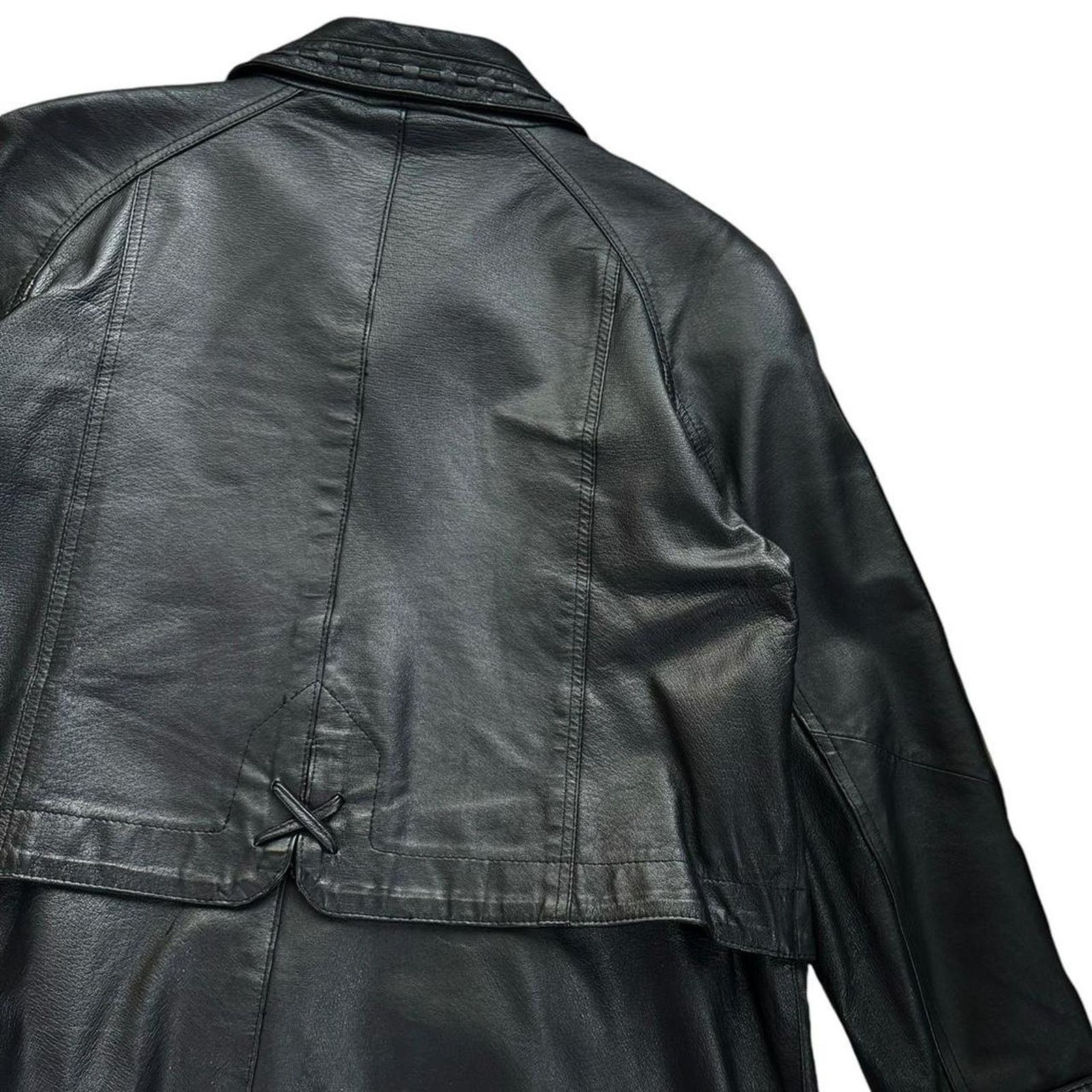 Other × Vintage Vintage 90s Black Grunge Minimalist Long Leather Jacket Size M / US 6-8 / IT 42-44 - 6 Thumbnail