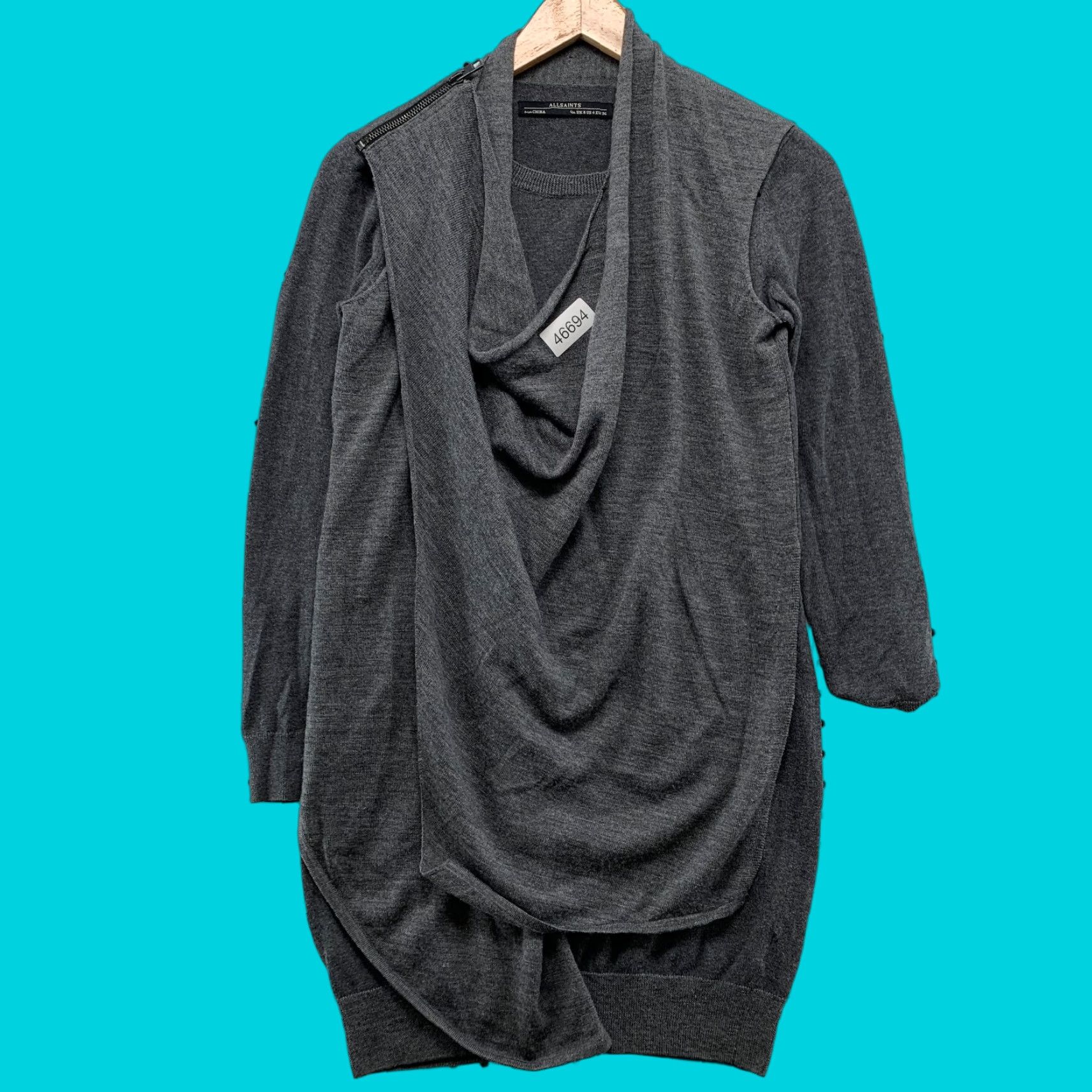 Allsaints AllSaints Wool Sweater Dress Black Gray Women 4 Zipper Shoulder Drina Drape Knit Crew Neck Short Dress A-Line Wool dress Womens 90s? Size S / US 4 / IT 40 - 1 Thumbnail