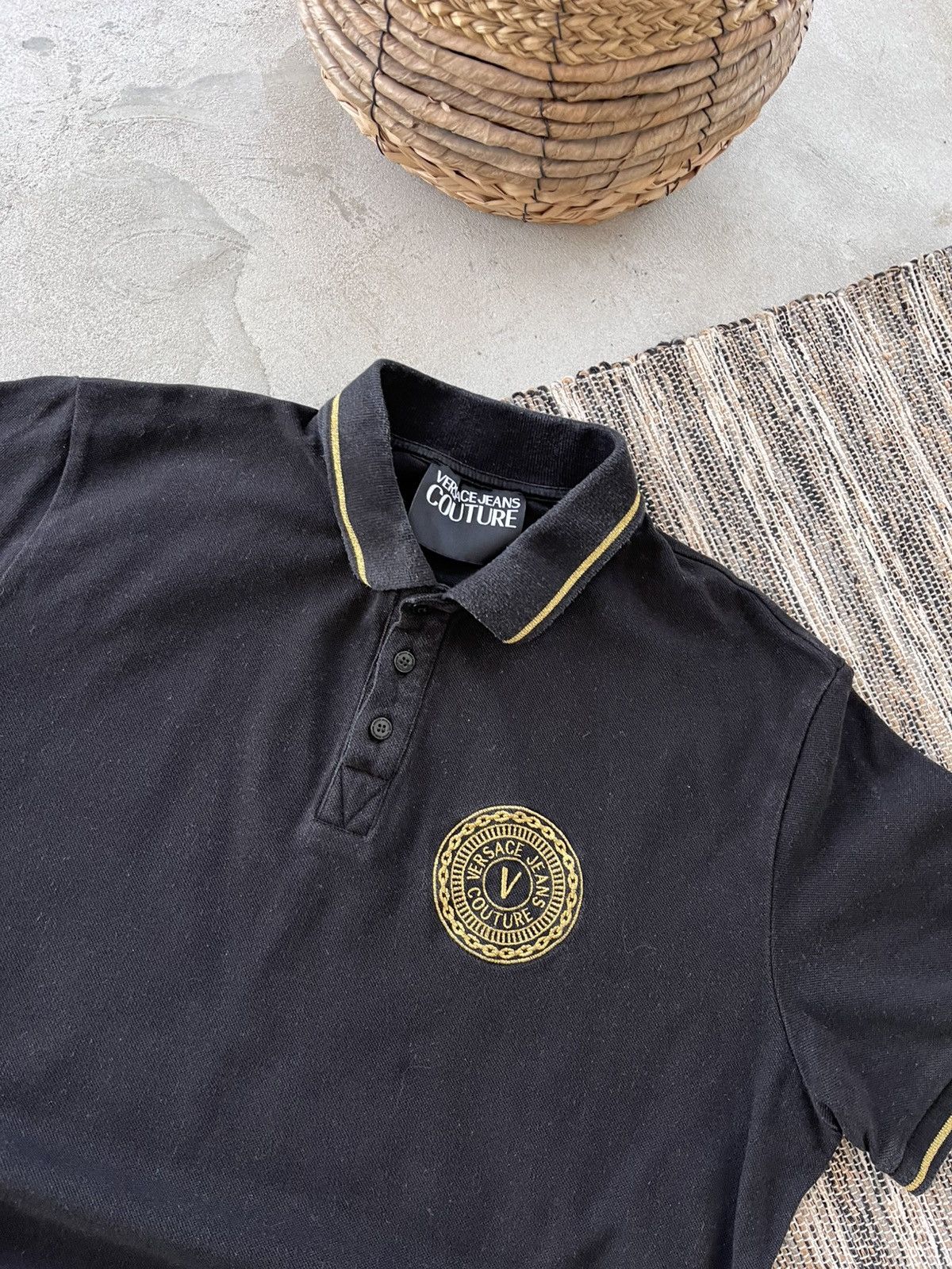 Versace Jeans Couture Vintage Versace Jeans Couture Black Gold Luxury Polo Tshirt Size US XXL / EU 58 / 5 - 3 Thumbnail