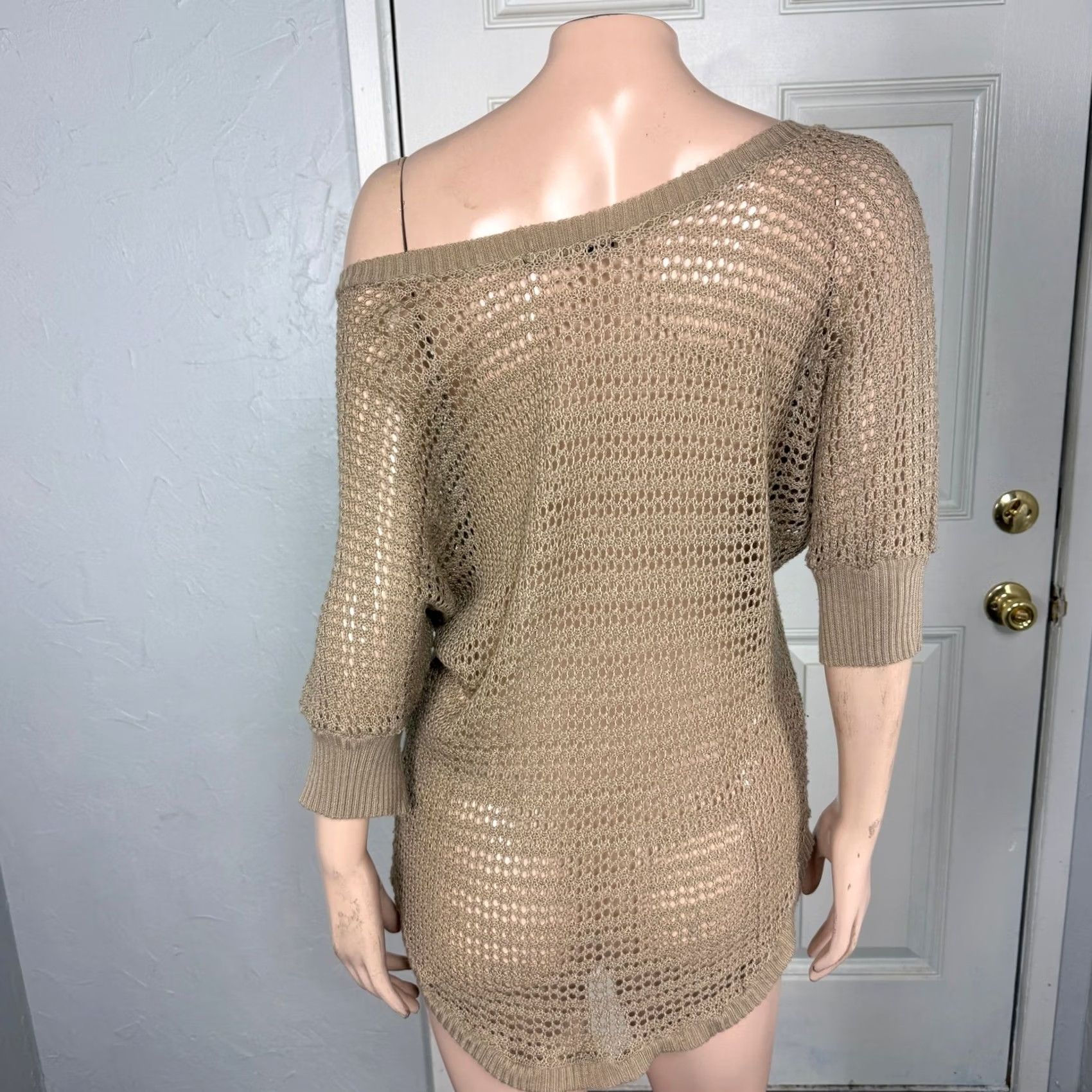 Vintage VINTAGE Papaya Shirt Medium Off Shoulder Knit Bohemian Beige Acrylic Short Sleeve US Size M Womens Bohemian 90s Style Casual Size M / US 6-8 / IT 42-44 - 3 Thumbnail