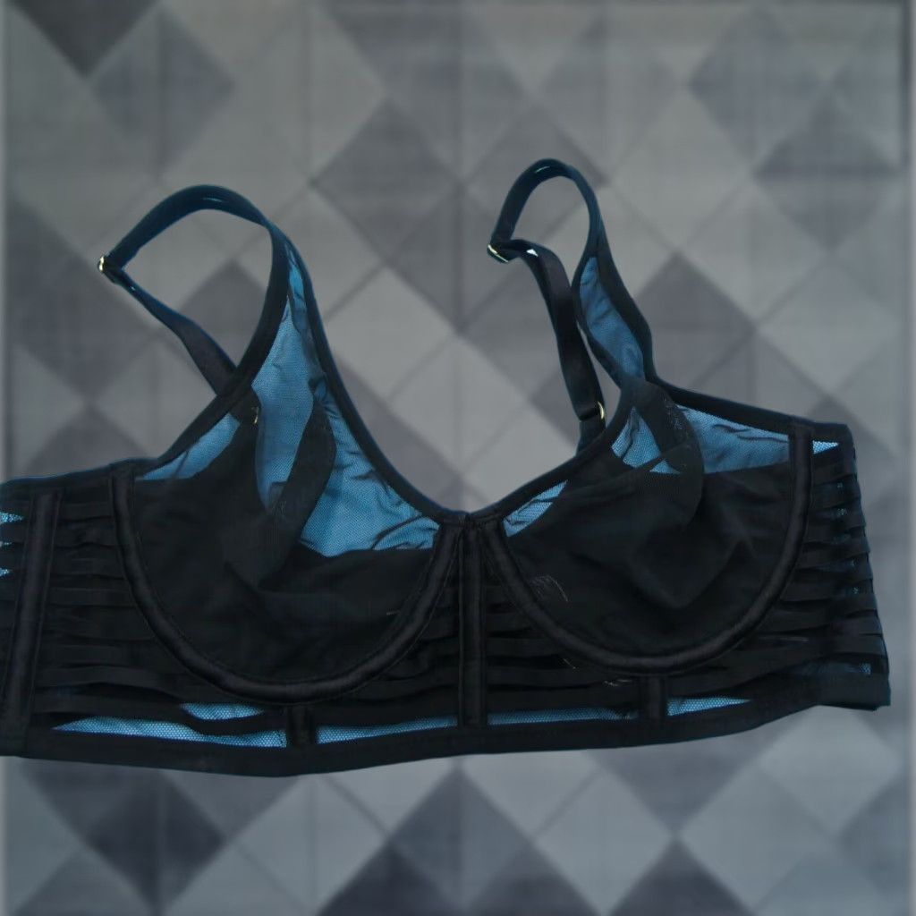 Victorias Secret Bra 34C Luxe Mesh Unlined Plunge Black Lingerie Underwired New, Women's