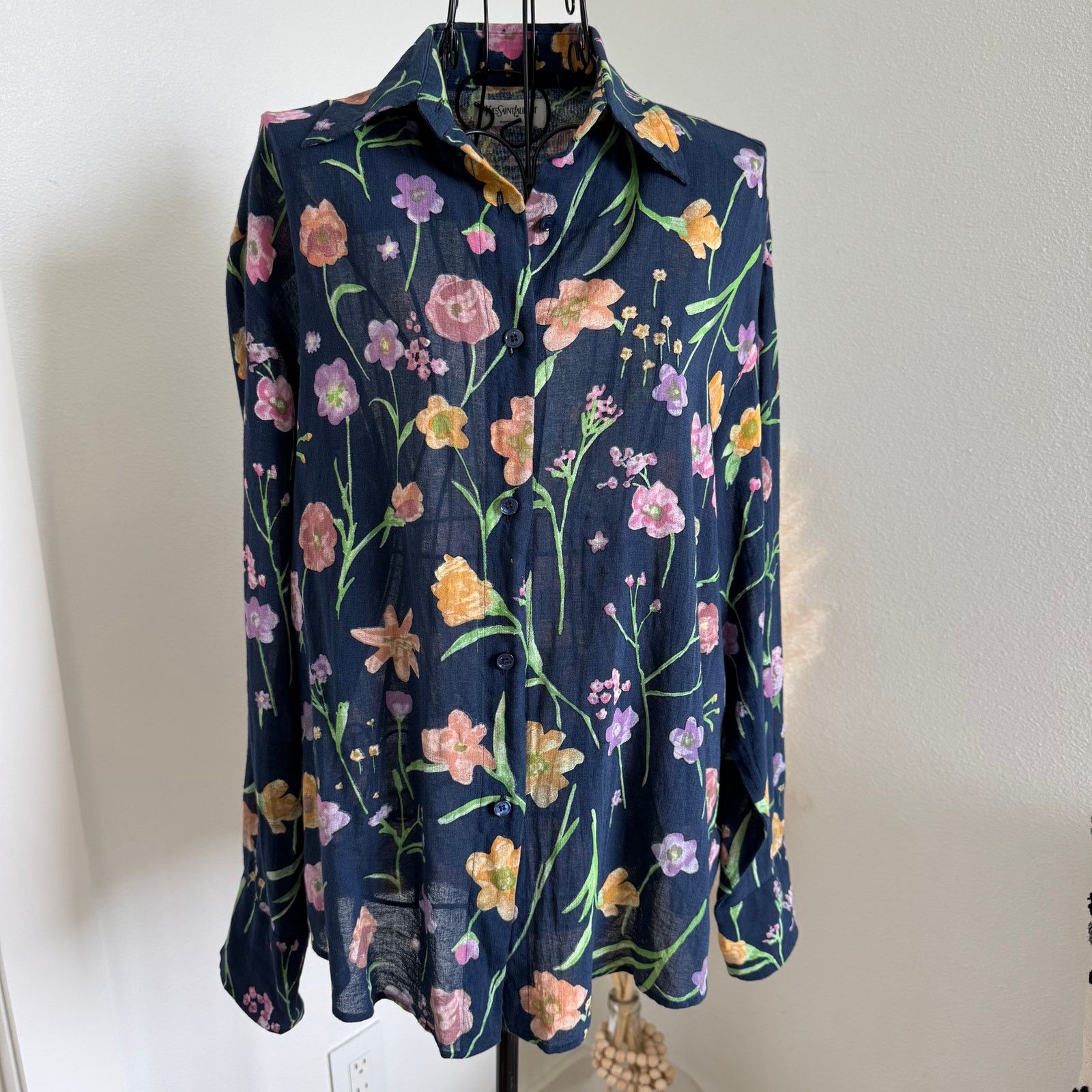 Yves Saint Laurent Vintage Yves Saint Laurent Variation Navy Floral Blouse 80s Size M / US 6-8 / IT 42-44 - 5 Thumbnail