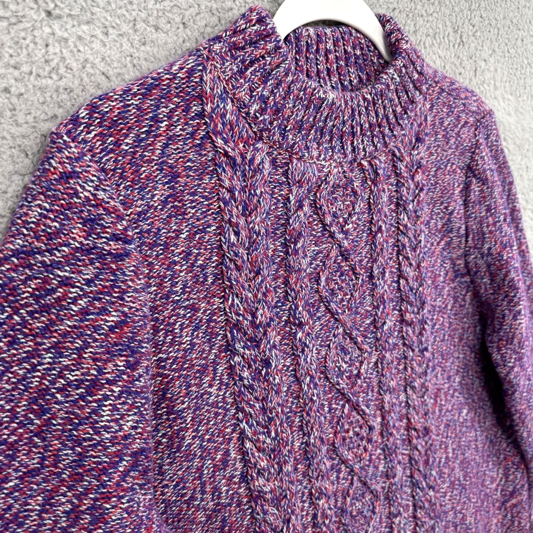 Lands' End Lands' End Sweater Womens XL Purple Marled Cable Knit Pullover Crewneck Knit Pullover Solid Pattern 100% Acrylic Mens? Size XL / US 12-14 / IT 48-50 - 4 Thumbnail