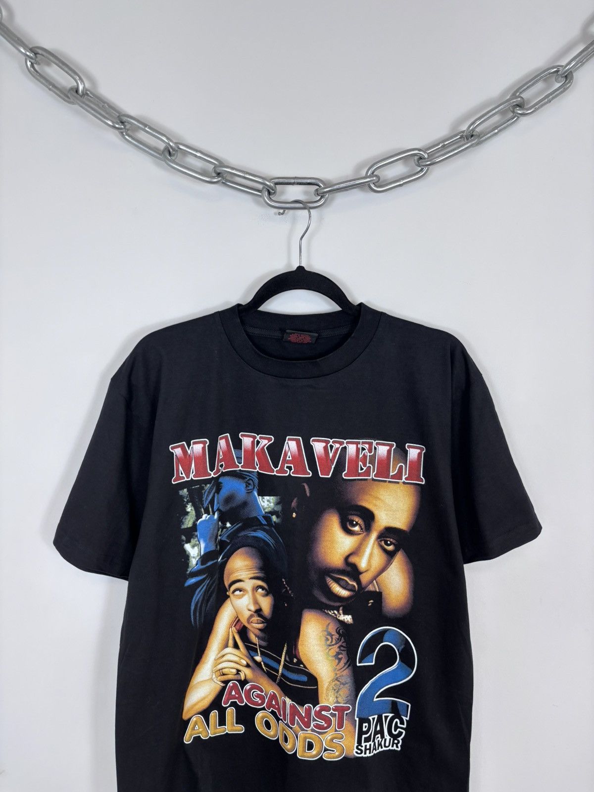 Rap Tees Vintage 2Pac Makaveli Against All Odds Rap Song Black Tee Size US L / EU 52-54 / 3 - 3 Thumbnail
