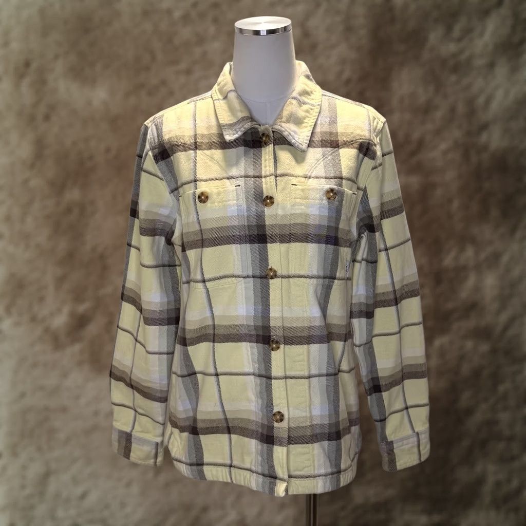Vintage Stio Jacket Womens L Yellow Plaid Organic Cotton Flannel Lined Pockets Size L / US 10 / IT 46 - 1 Thumbnail