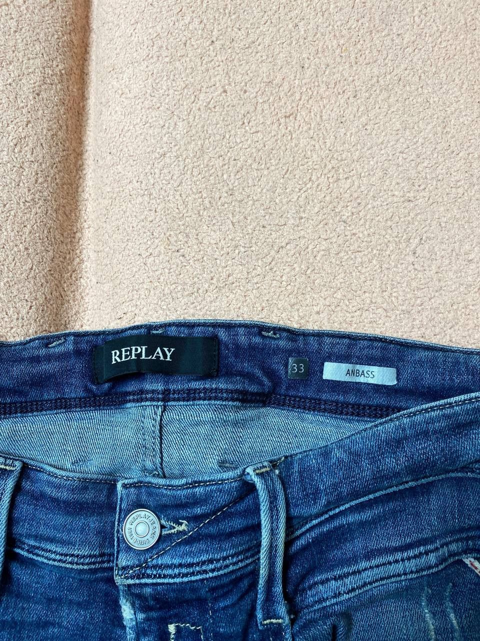 Replay × Vintage Replay Anbass Slim Fit Mid Wash Jeans Blue Size US 33 - 2 Thumbnail