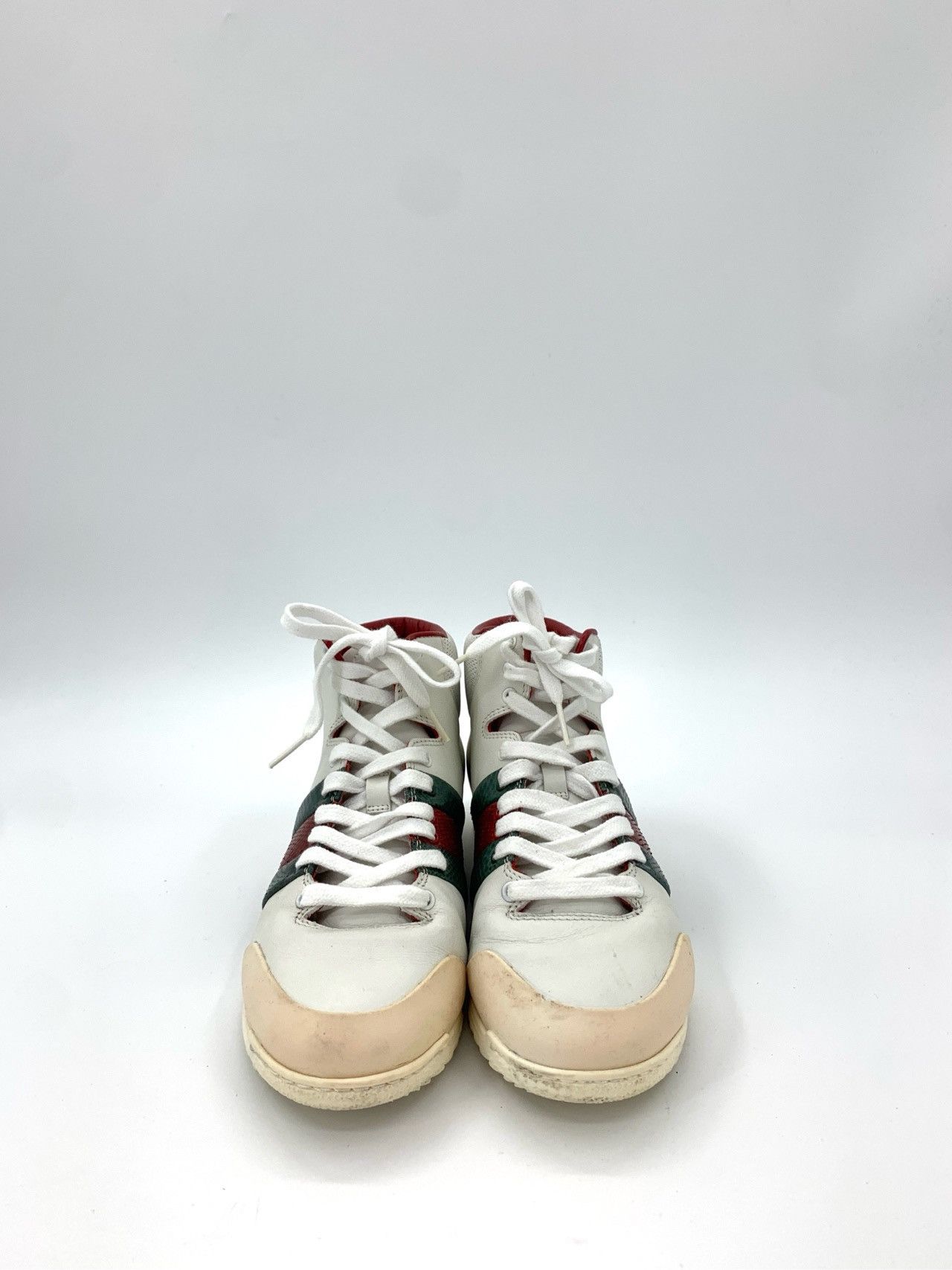 Gucci Gucci Red Green And White Leather Lace-Up High-Top Sneakers Size US 6 / IT 36 - 3 Thumbnail