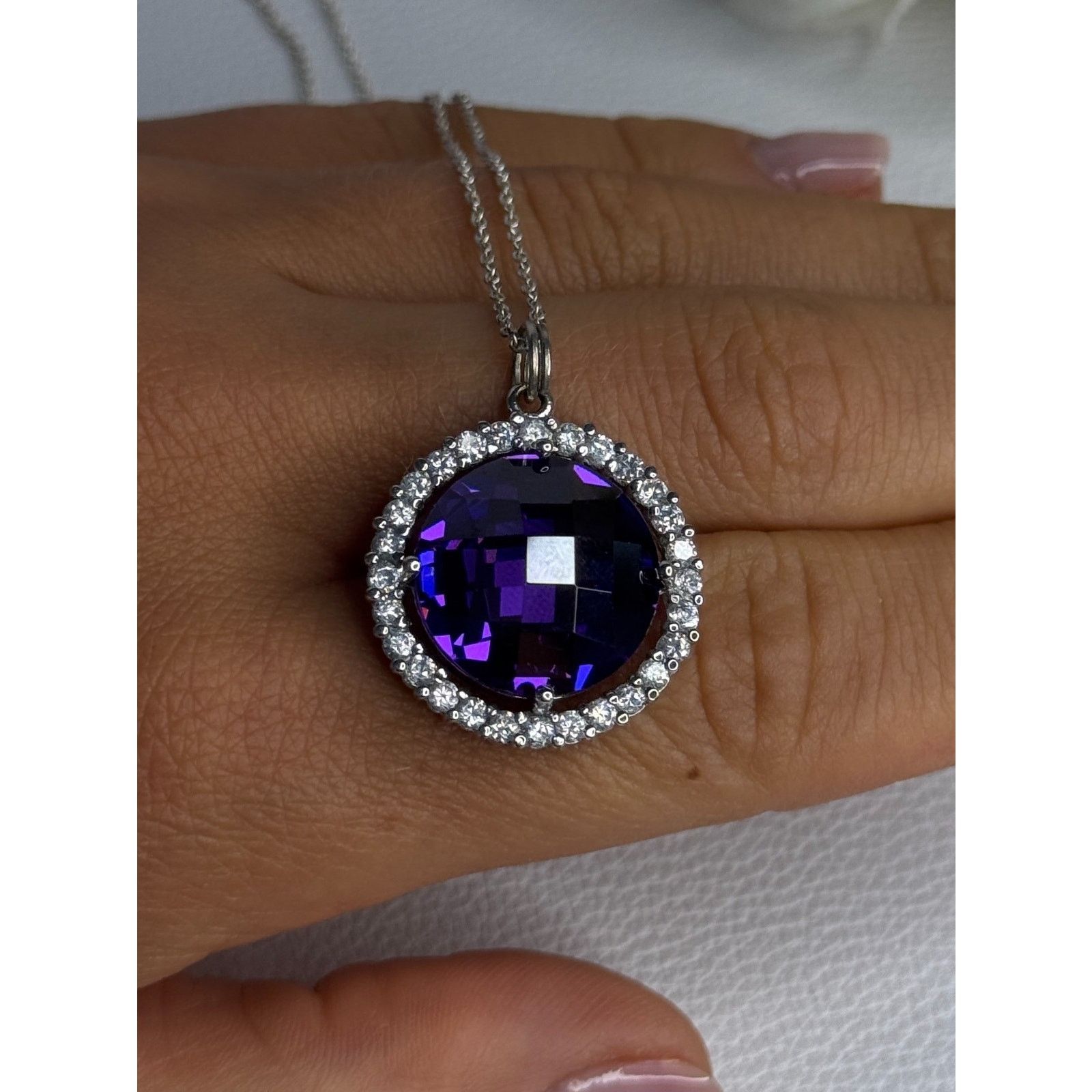 Jewelry 925 STERLING SILVER PURPLE CRYSTAL & CZ NECKLACE LENGTH 18 Size ONE SIZE - 9 Thumbnail