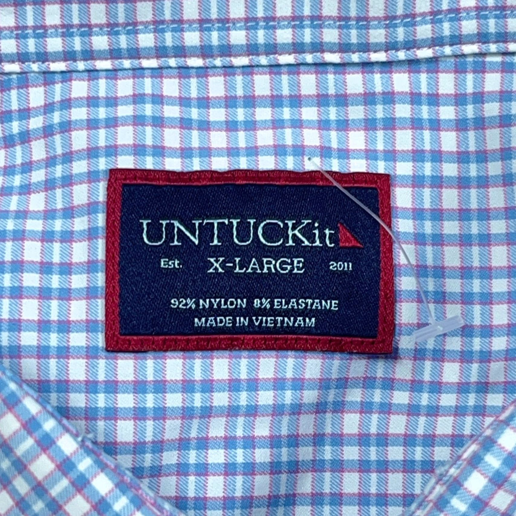UNTUCKit UNTUCKit Button-Up Shirt Men XL Blue Plaid Nylon Performance Stretch Dress Shirt Size 46R - 3 Thumbnail
