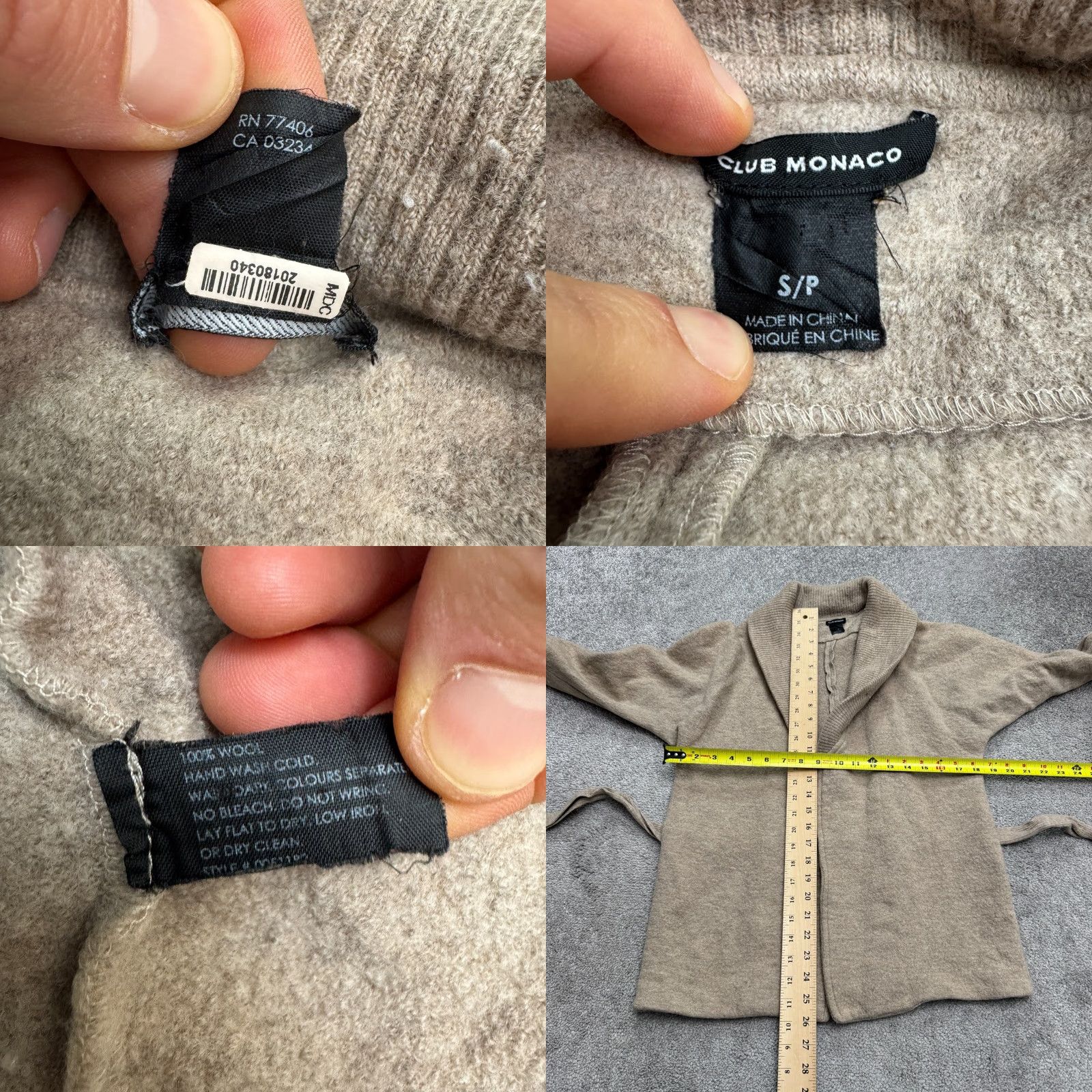 Club Monaco VINTAGE Club Monaco Wool Belted Cardigan Sweater Womens Small Wrap Coat Oatmeal Knit Size S / US 4 / IT 40 - 8 Thumbnail