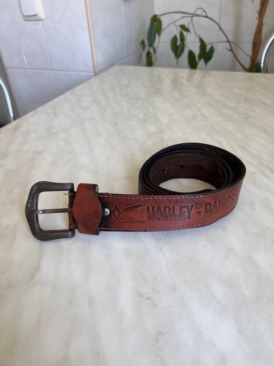 Vintage VINTAGE HARLEY DAVIDSON LEATHER BELT BROWN Size ONE SIZE - 2 Thumbnail
