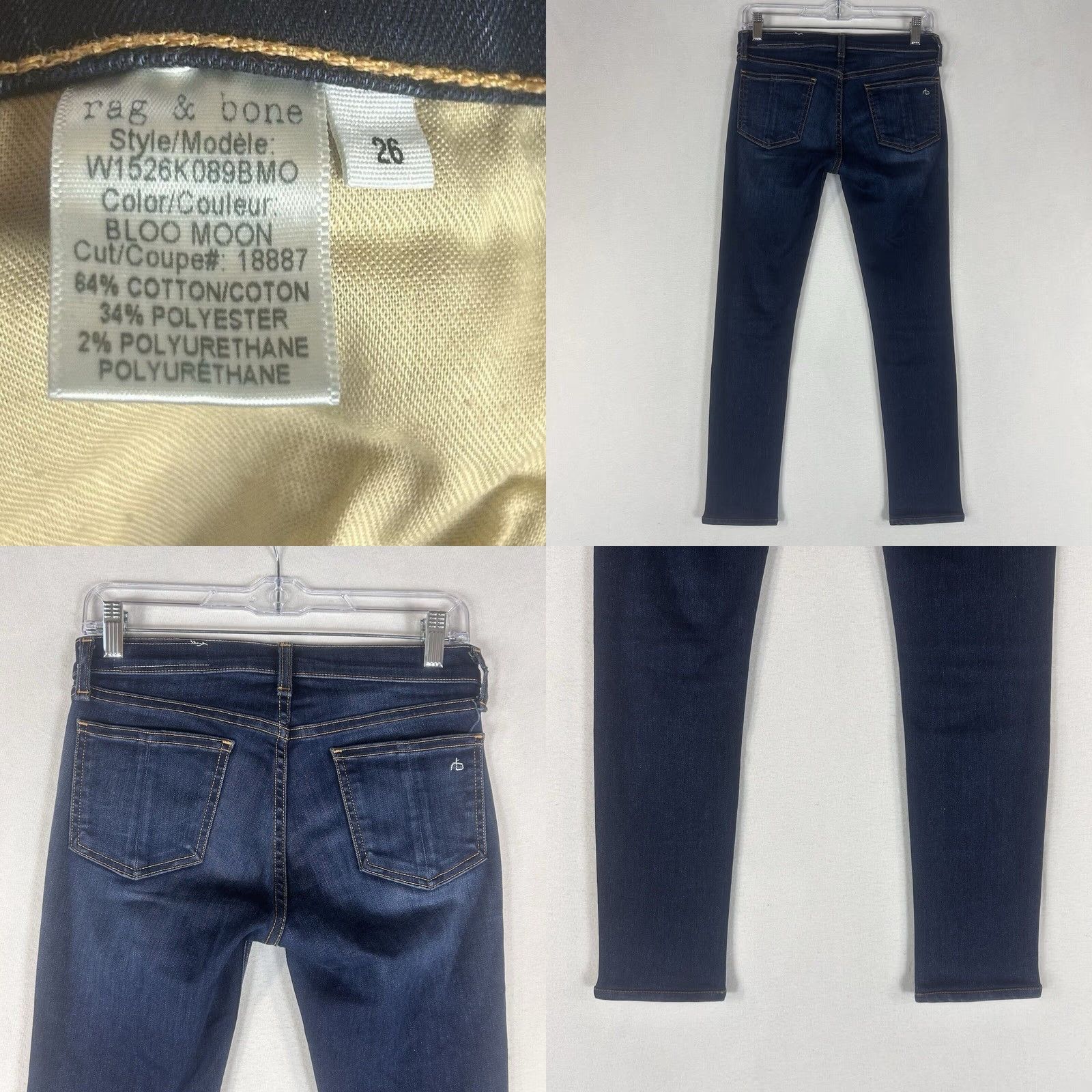 Rag & Bone Rag & Bone Jeans Ankle Skinny Womens 26 Dark Blue Denim 5-Pocket Stretch Slim Size 26" / US 2 / IT 38 - 8 Thumbnail