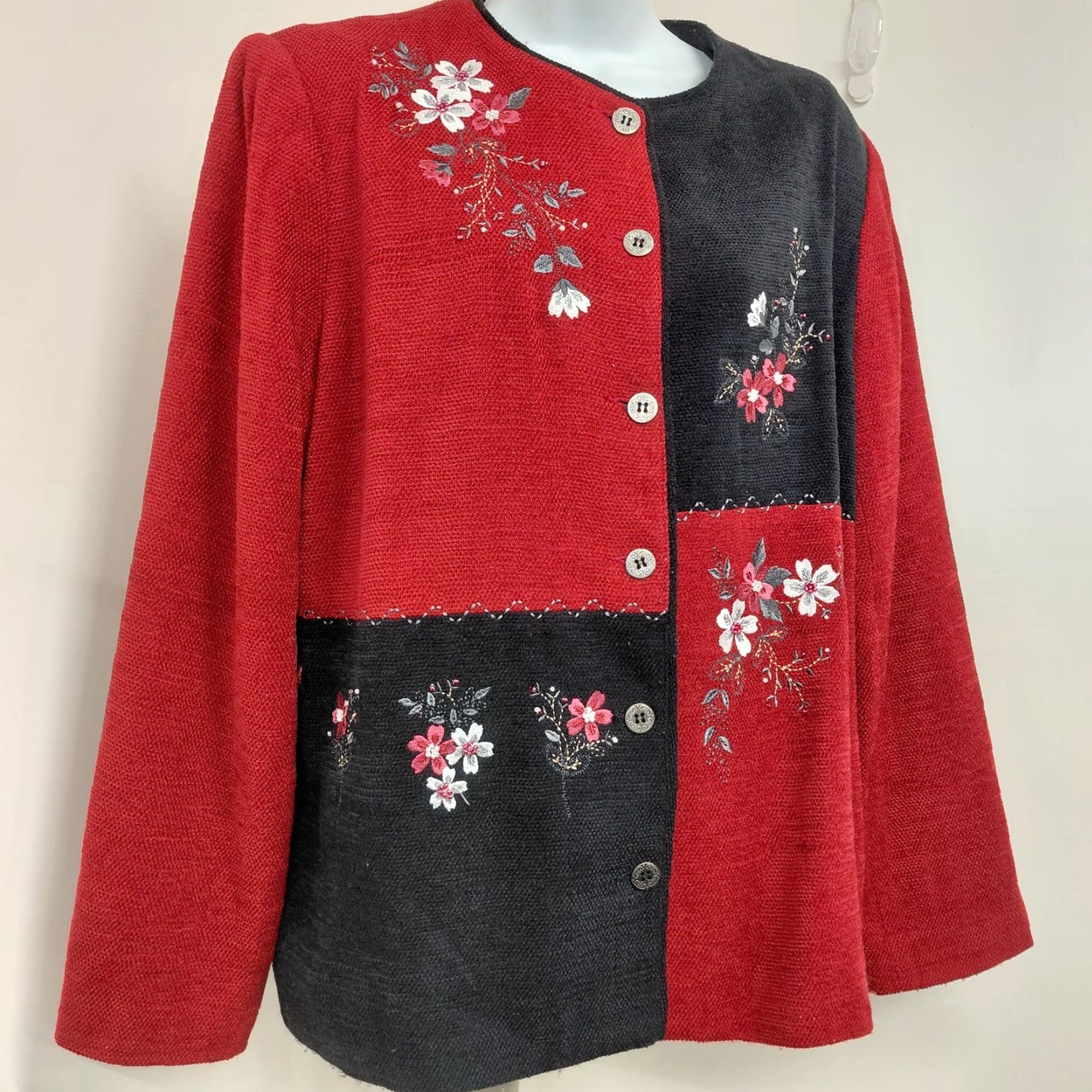 Vintage VINTAGE Alfred Dunner Jacket Womens 16 Red Beaded Embroidered Floral Button Blazer Jacket Coat Blazer Size XXL / US 16-18 / IT 52-54 - 2 Thumbnail
