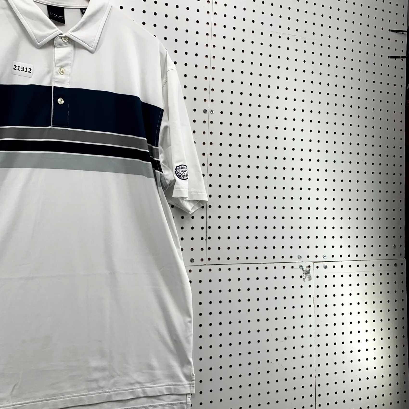Vintage Dunning Polo Shirt Medinah Country Club White Blue Stripe Mens 2XL Size US XXL / EU 58 / 5 - 4 Thumbnail