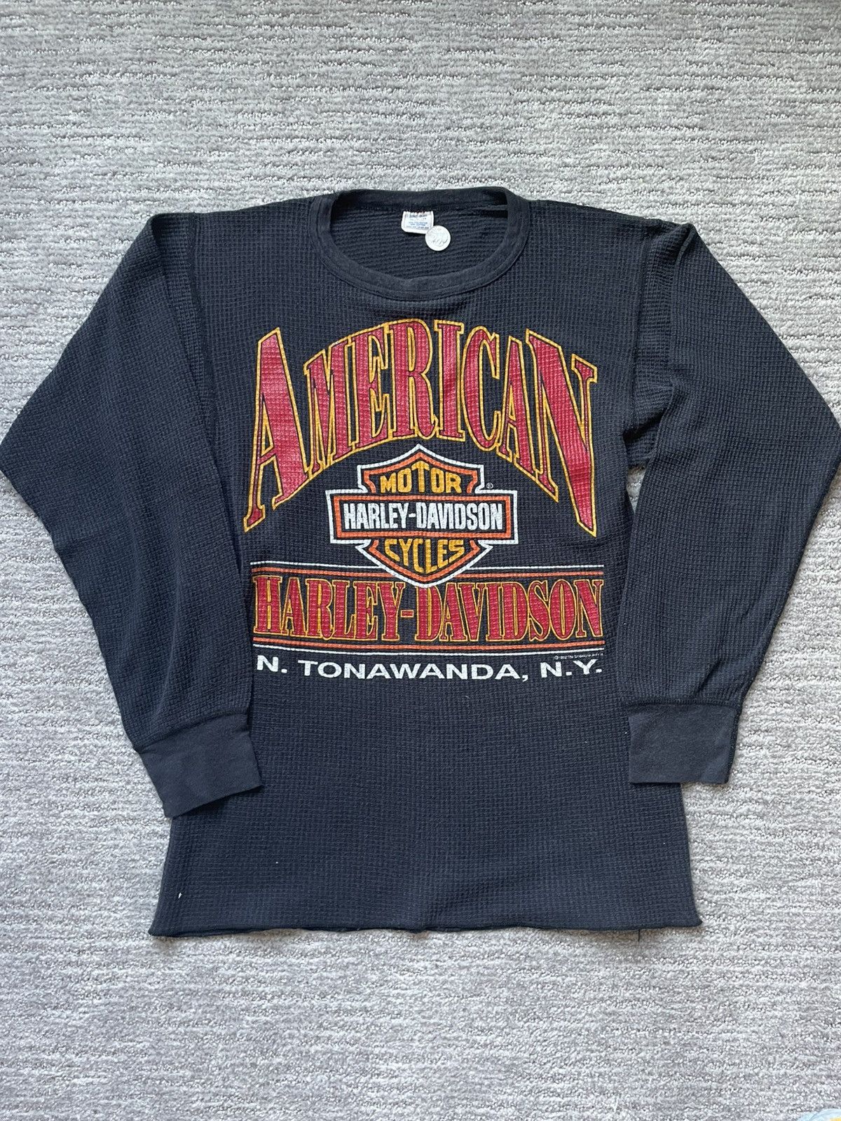 Harley Davidson × Vintage Harley Davidson Black Thermal Longsleeve Vintage Tee Size US XL / EU 56 / 4 - 1 Thumbnail