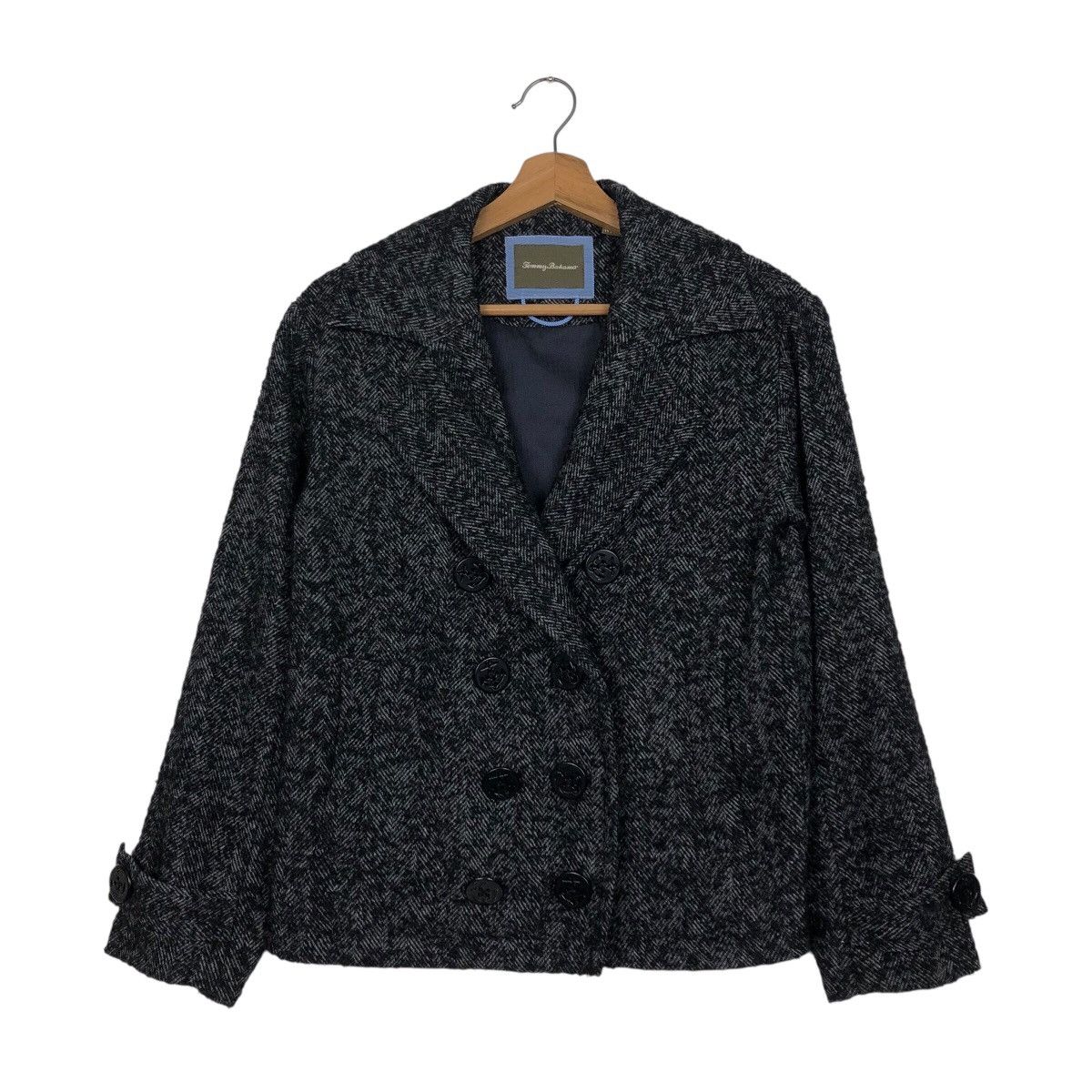 Japanese Brand Tommy Bahama Wool Blend Peacoat — Charcoal Herringbone Size US XS / EU 42 / 0 - 2 Thumbnail