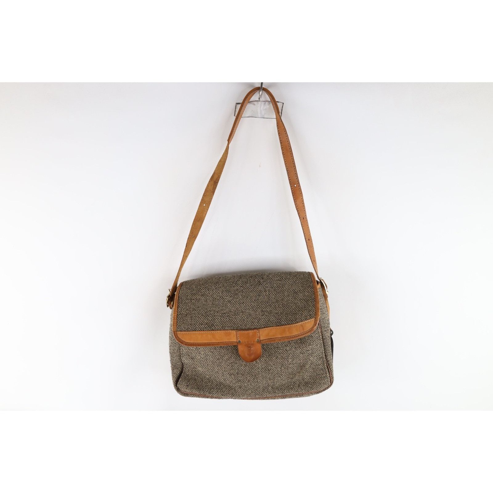 Vintage Vintage 70s 80s Streetwear Wool Tweed Leather Messenger Bag Size ONE SIZE - 1 Thumbnail