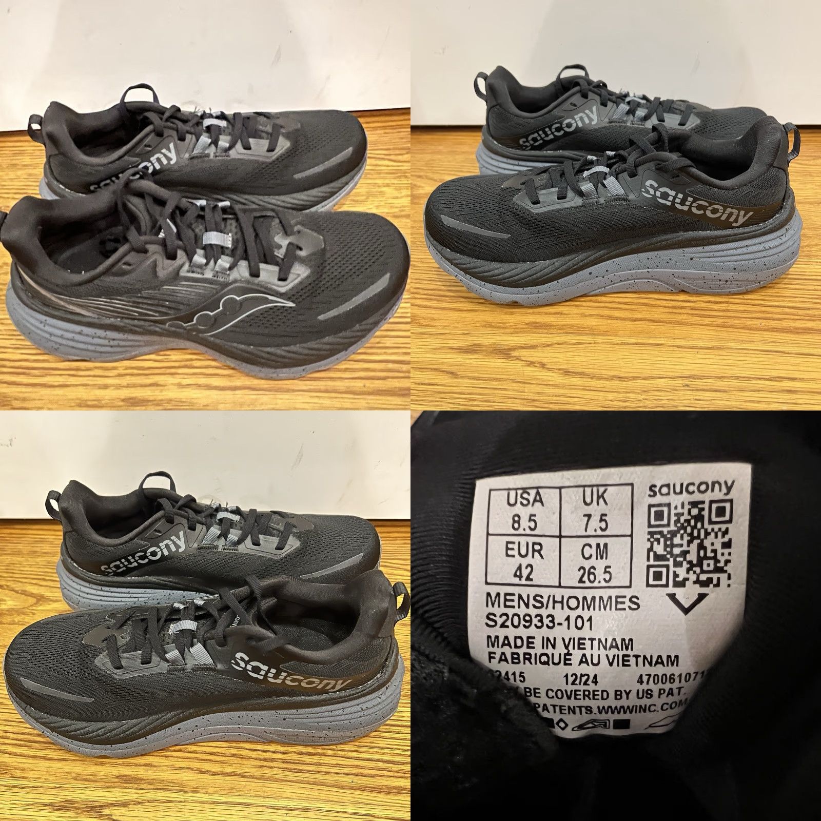 Saucony Hurricane 24 Sneaker Men's Black Low Top 8.5 Shoes Running Cushioned Breathable Rubber Outsole 2024