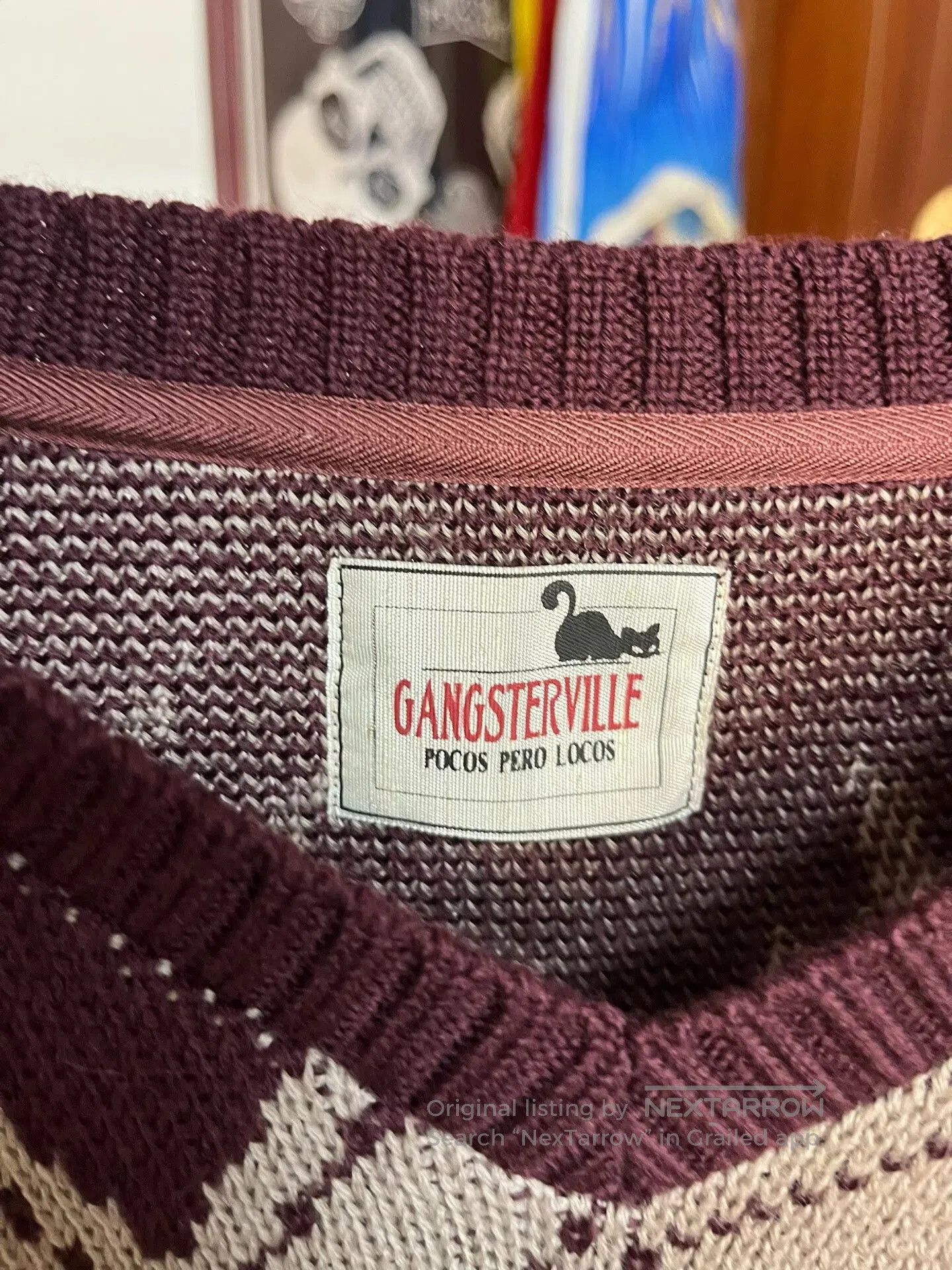 Gangster Doodles Gangsterville Knit Sweater in Maroon. Size US M / EU 48-50 / 2 - 4 Thumbnail
